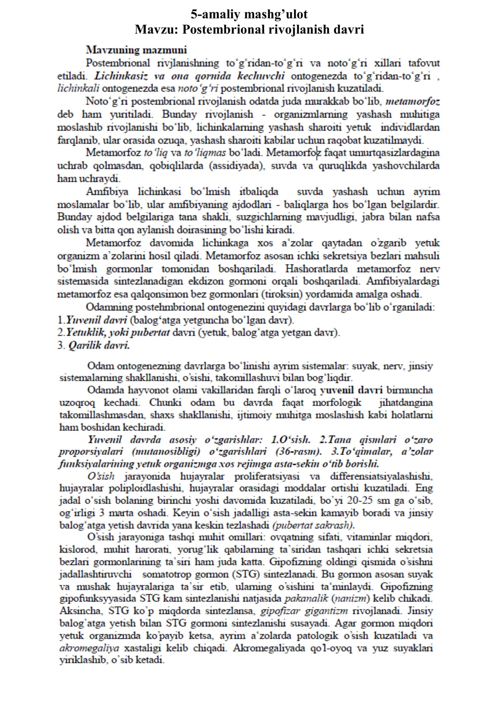 Post embrional rivojlanish davri