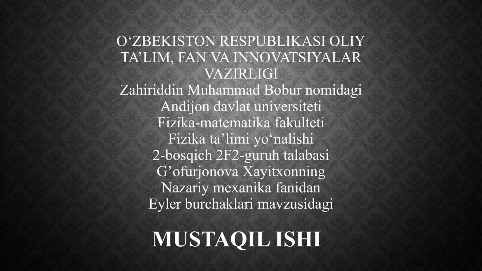 Eyler burchaklari mavzusidagi mustaqil ish