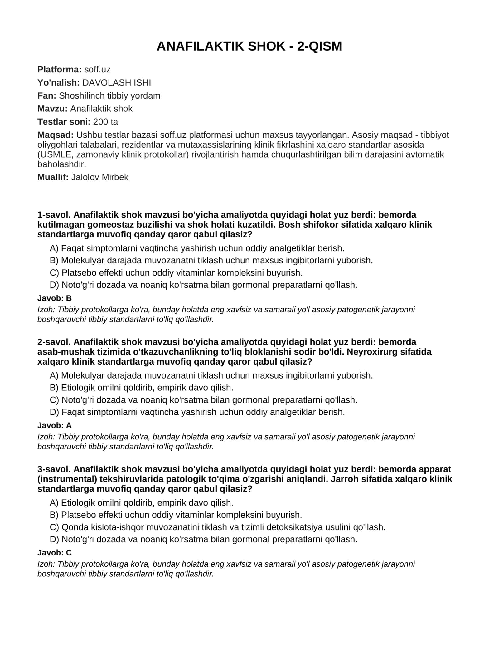 ANAFILAKTIK SHOK - 2-QISM