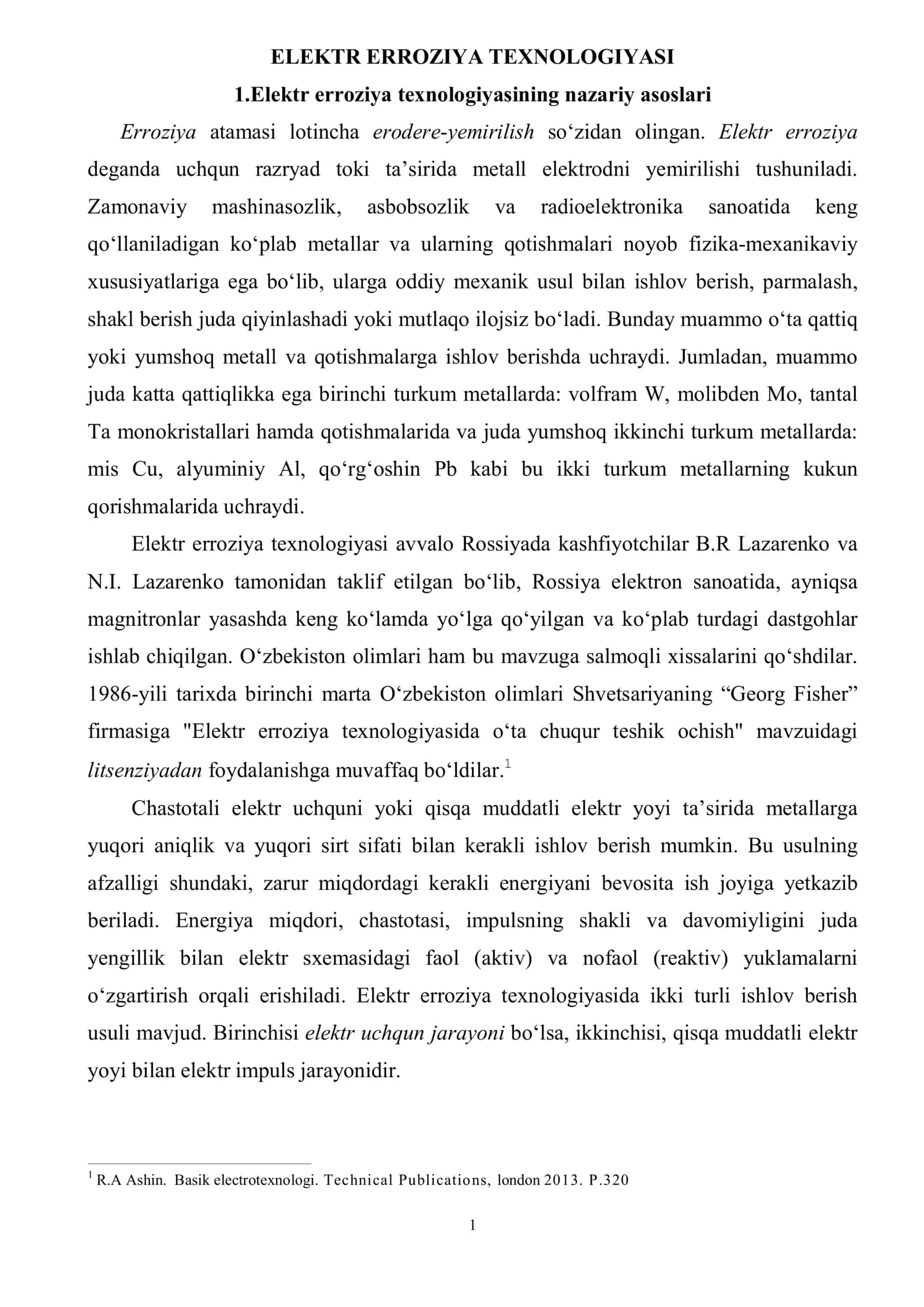 ELEKTR ERROZIYA TEXNOLOGIYASI