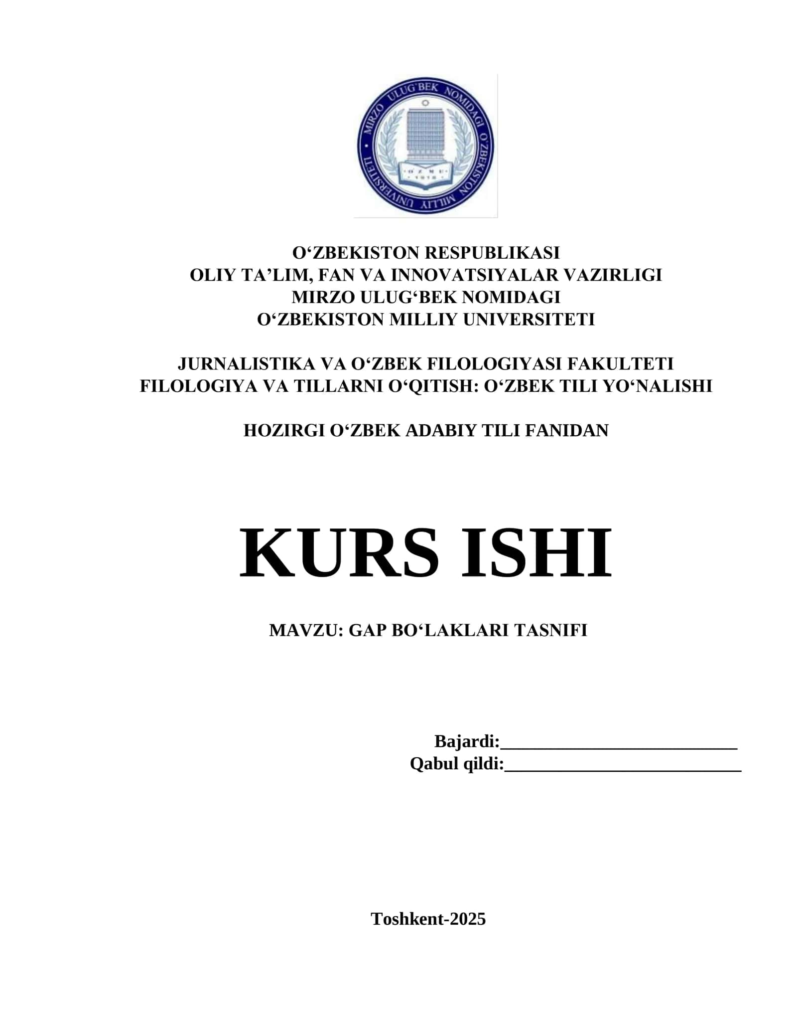 Gap bo‘laklari tasnifi