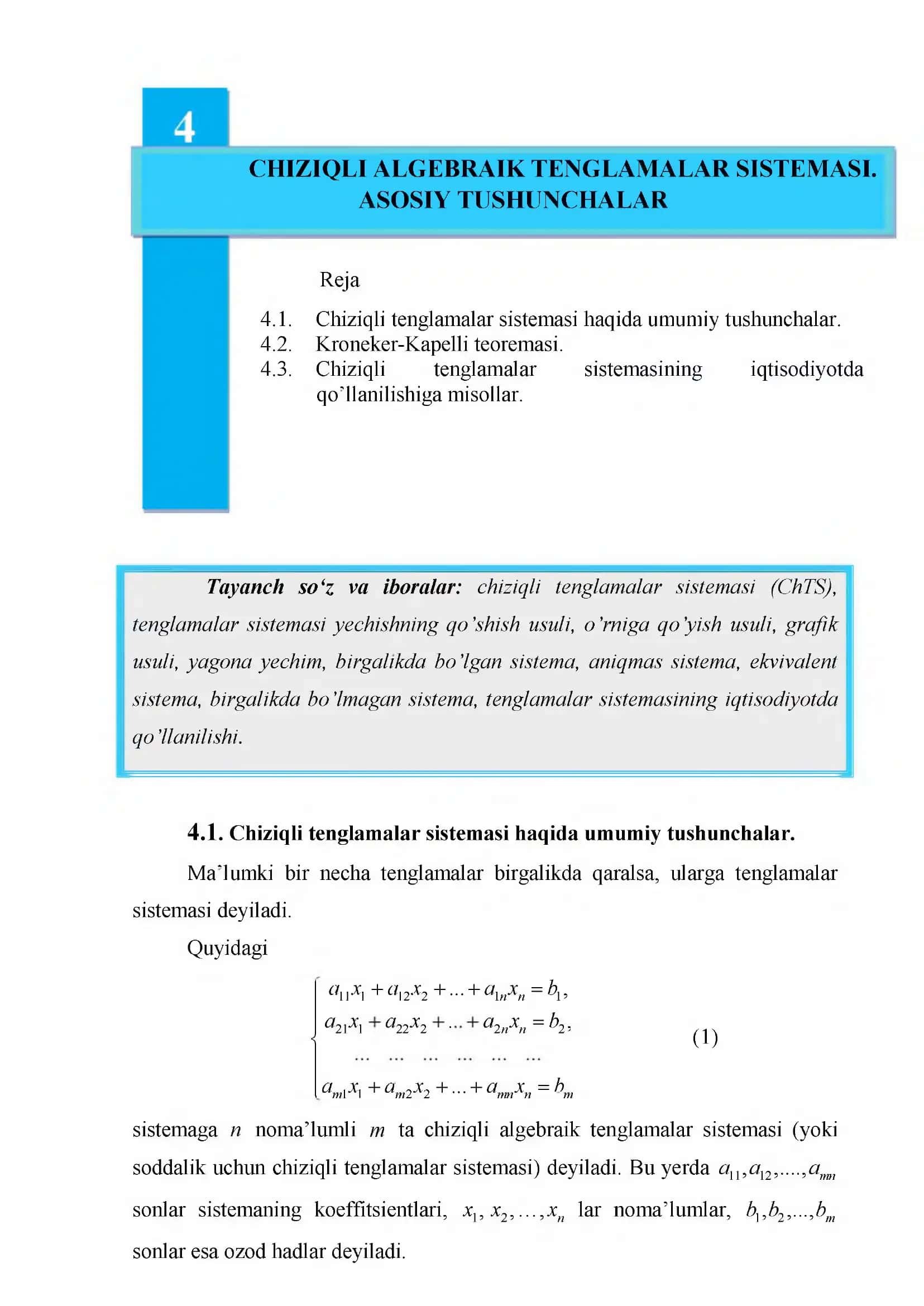 Chiziqli Algebraik Tenglamalar Sistemasi