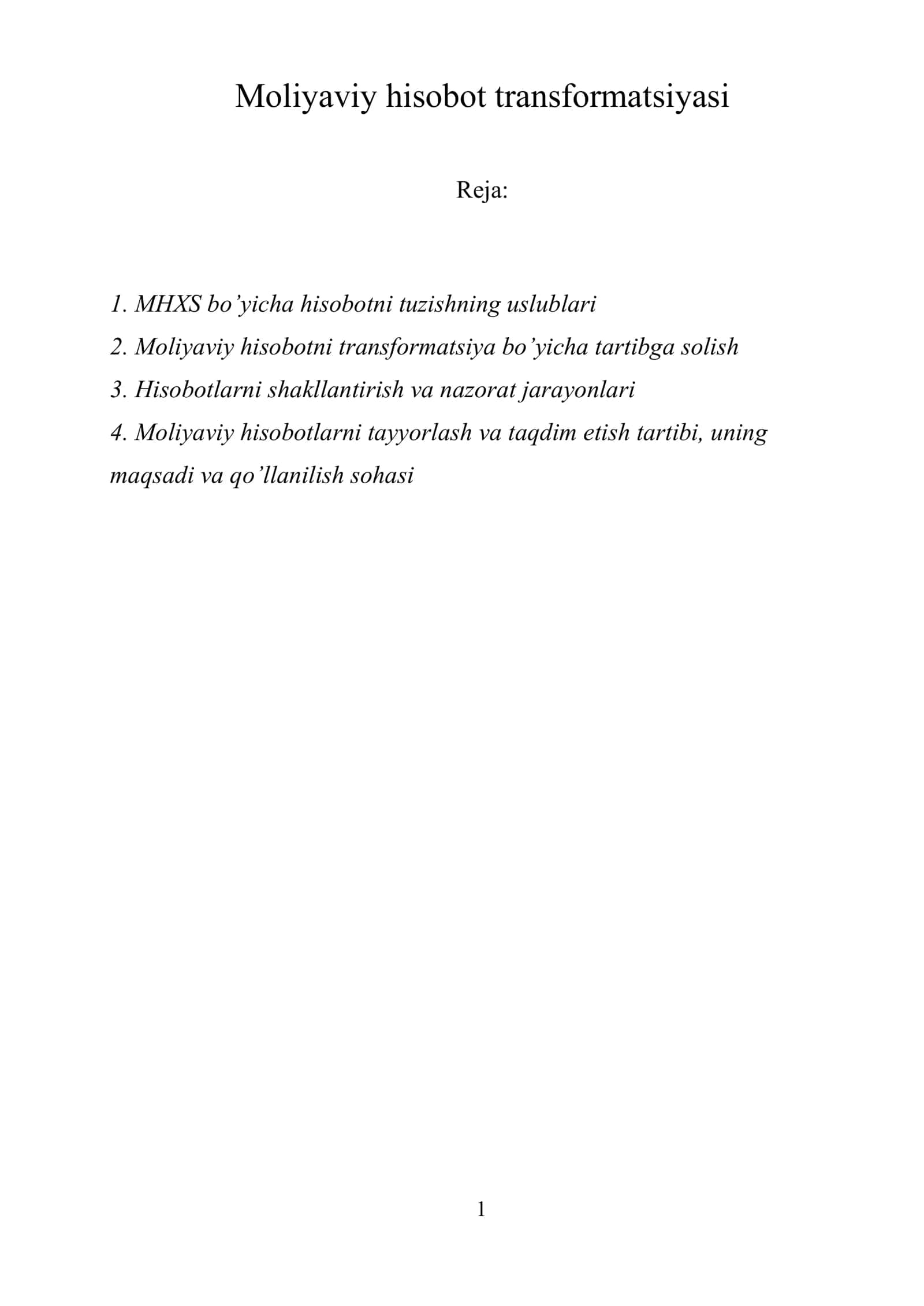 Moliyaviy hisobot transformatsiyasi