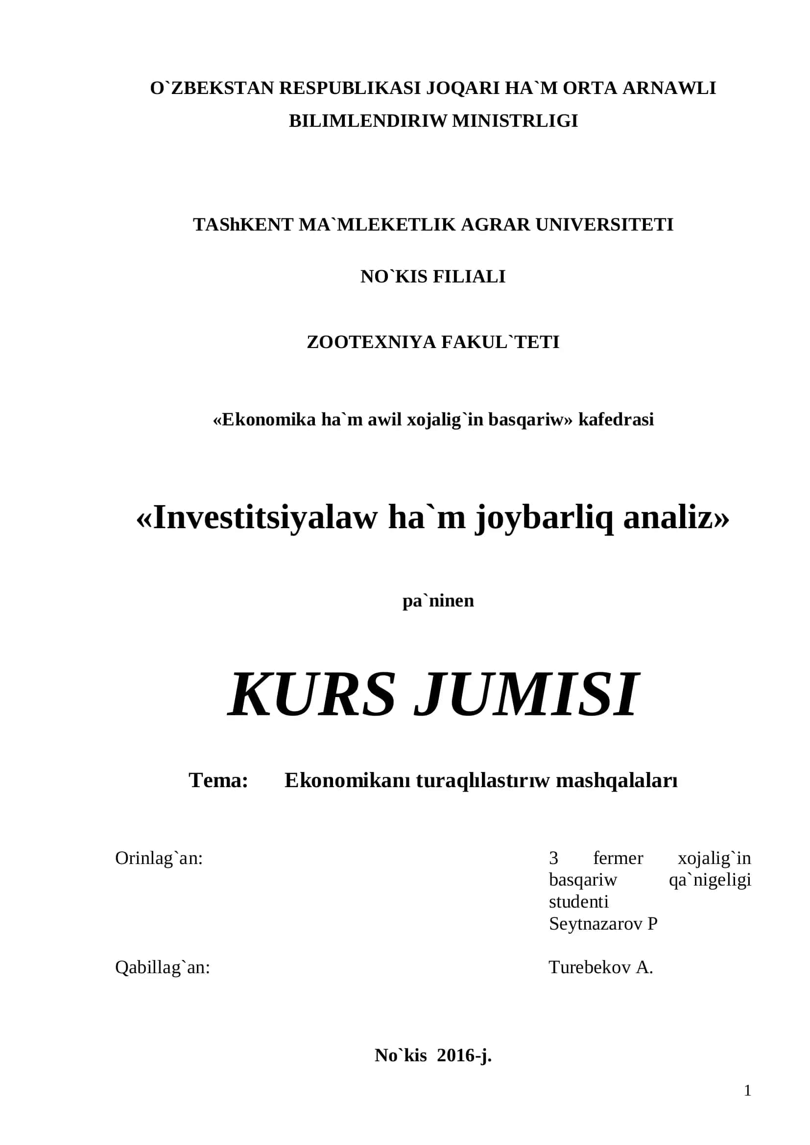 EkonomikanÕ turaqlÕlastÕUÕw mashqalalar