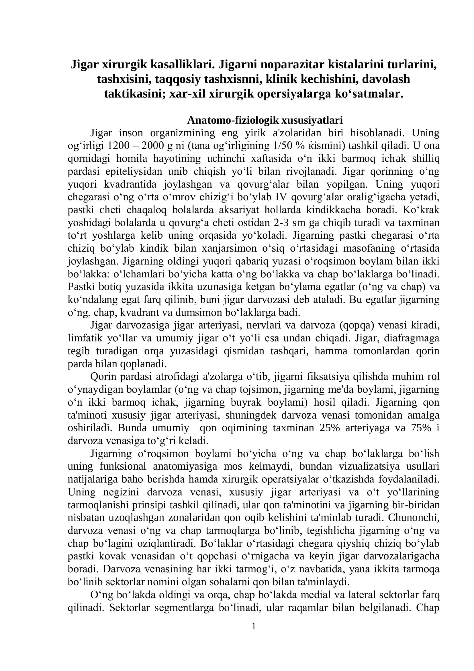Jigar xirurgik kasalliklari