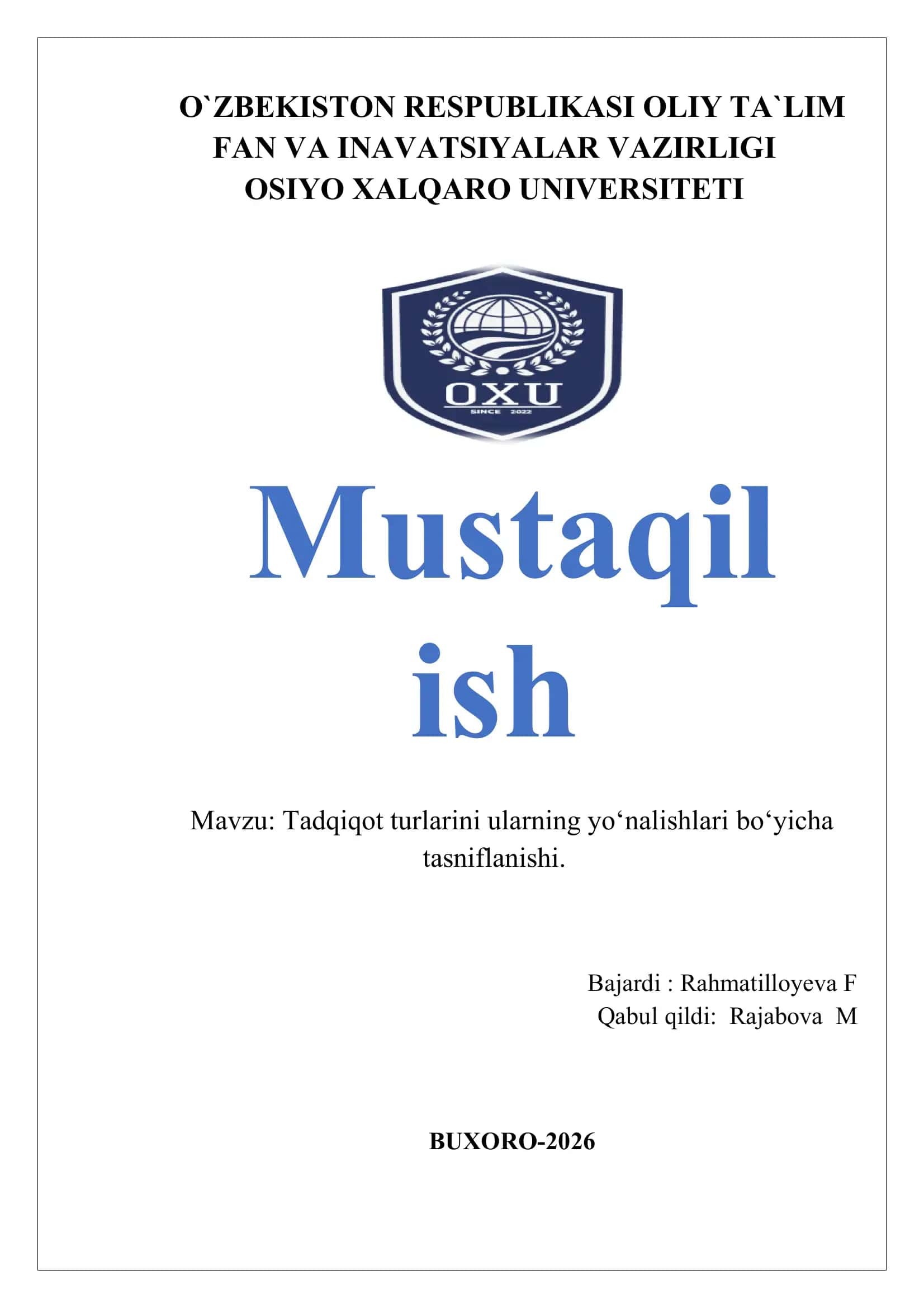 Tadqiqot turlarini ularning yoʻnalishlari boʻyicha tasniflanishi