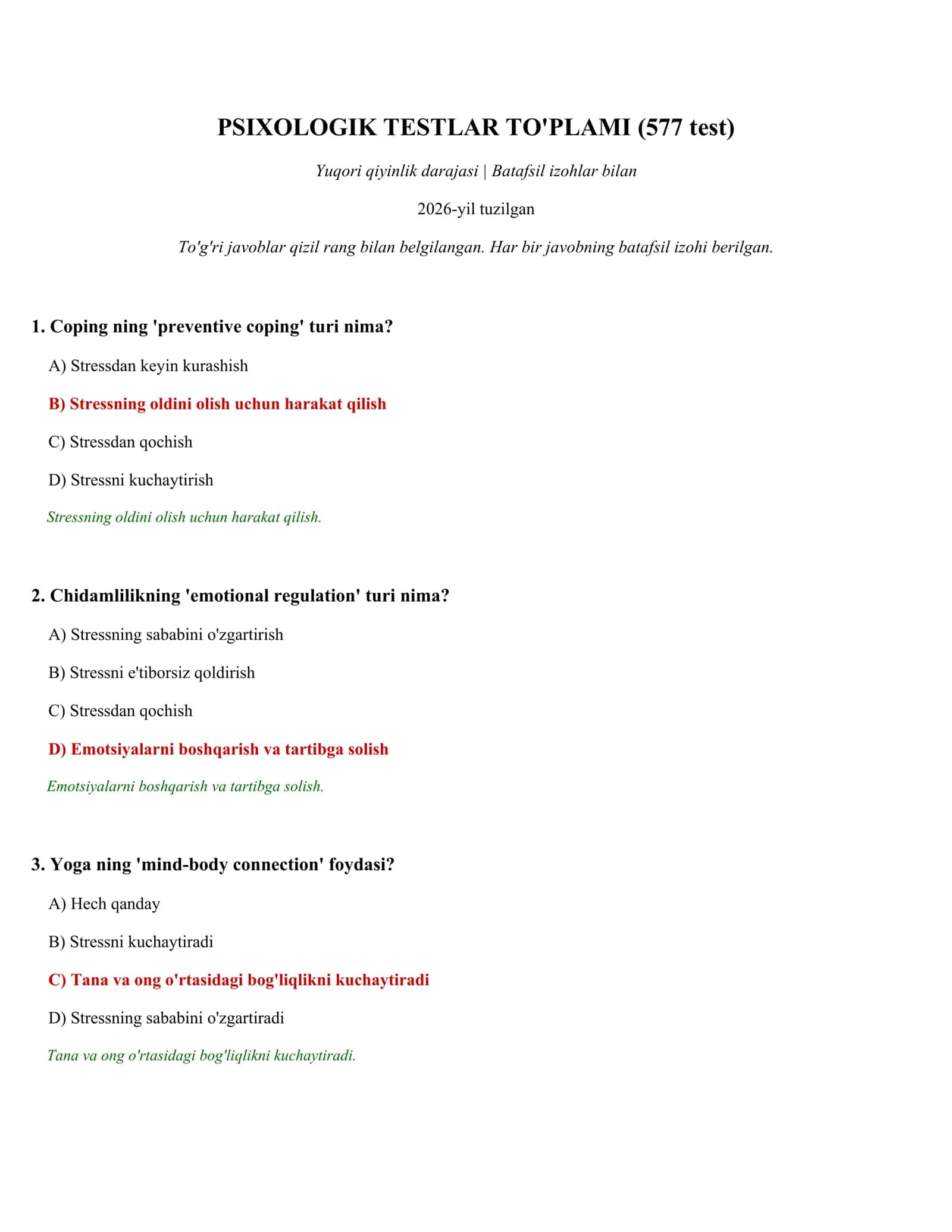 PSIXOLOGIK TESTLAR TO'PLAMI (577 test)