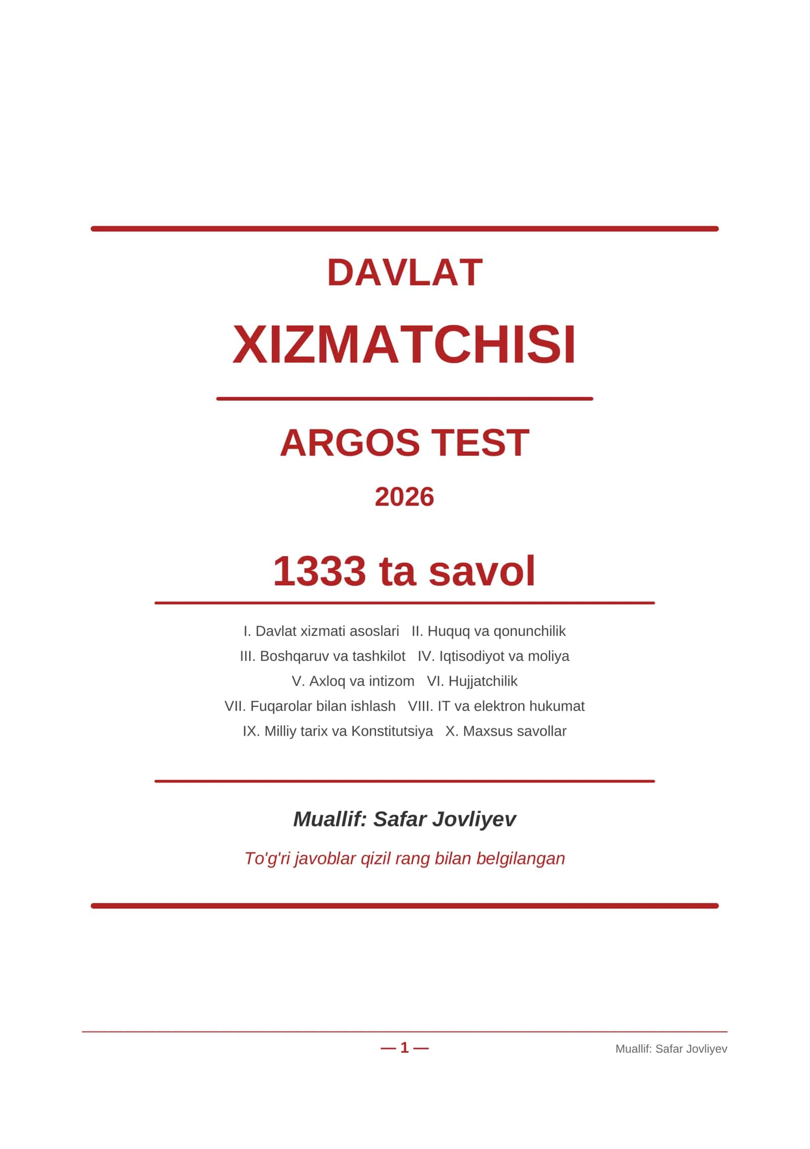 DAVLAT XIZMATCHISI ARGOS TEST 2026