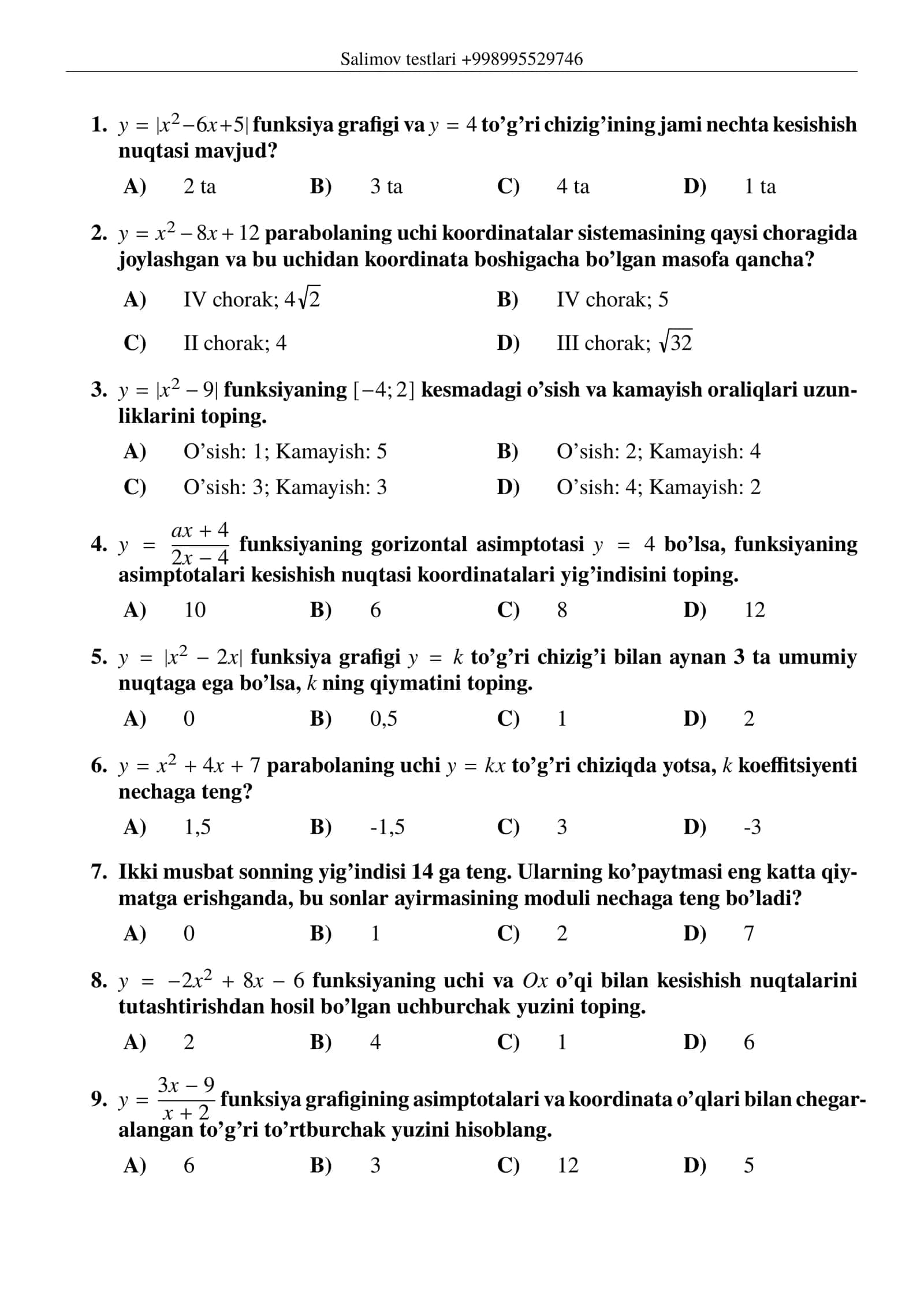 Matematik misollar 1