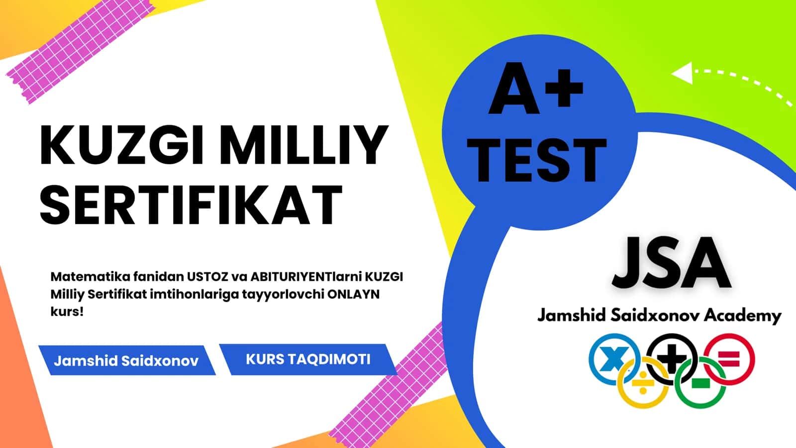 Matematika fanidan USTOZ va ABITURIYENTlarni KUZGI Milliy Sertifikat imtihonlariga tayyorlovchi ONLAYN kurs!
