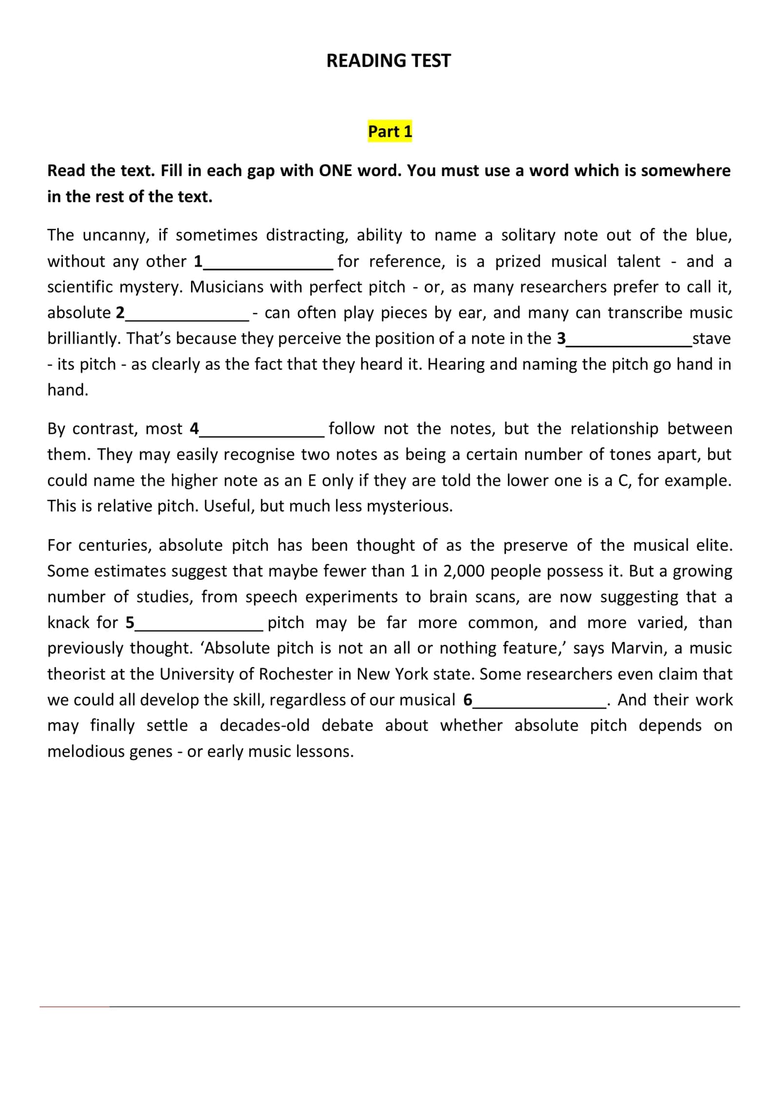 Part 1 - Reading Test