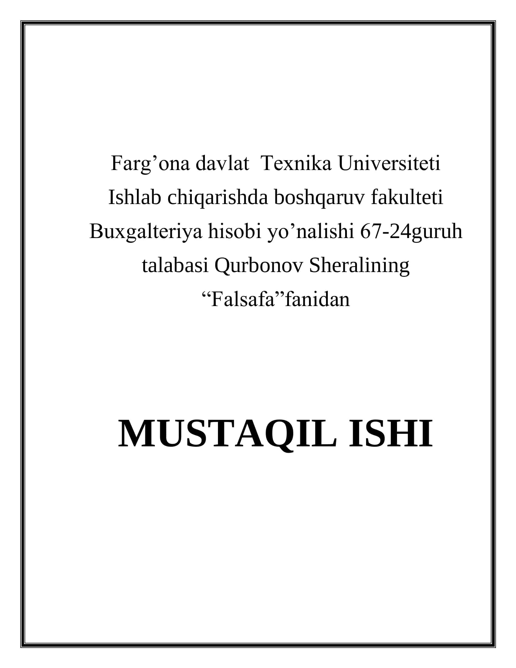 Abu Ali Ibn Sinoning Falsafiy va Tabiiy-Ilmiy Qarashlari