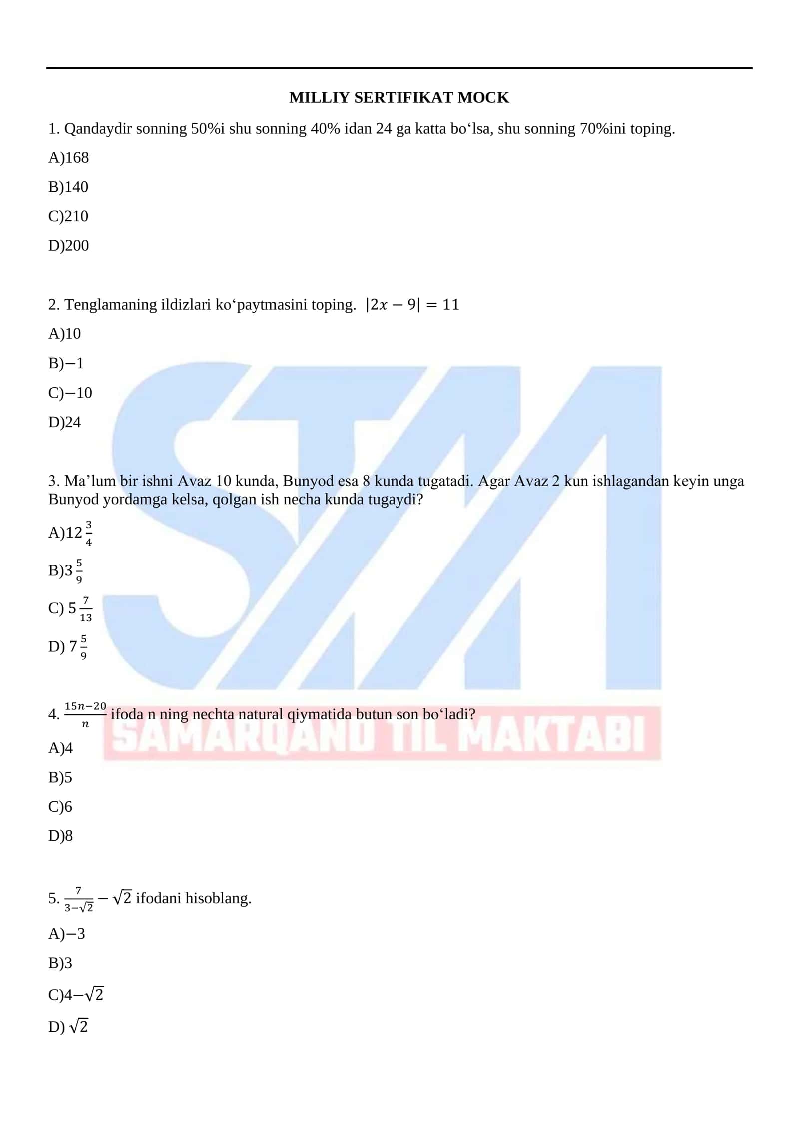 MILLIY SERTIFIKAT MOCK