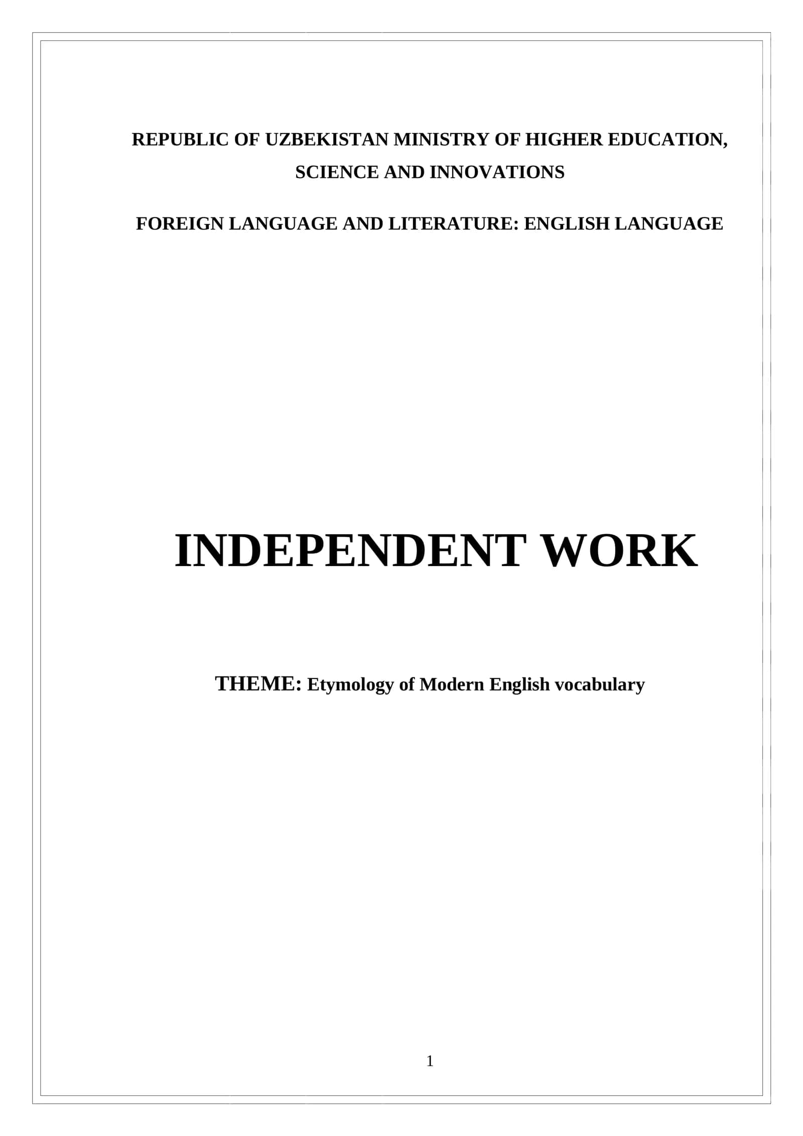 Etymology of Modern English Vocabulary