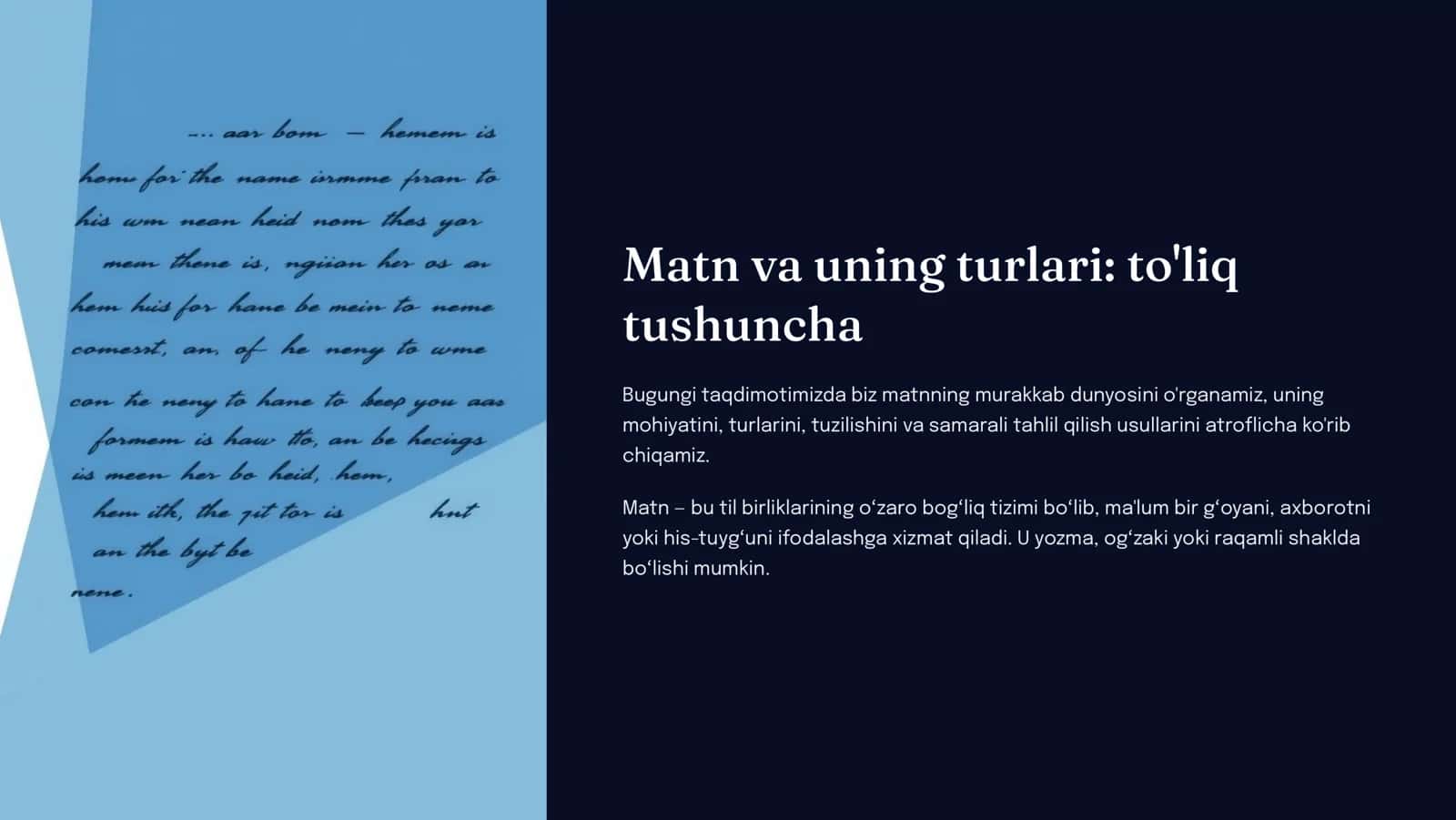 Matn va uning turlari: to'liq tushuncha