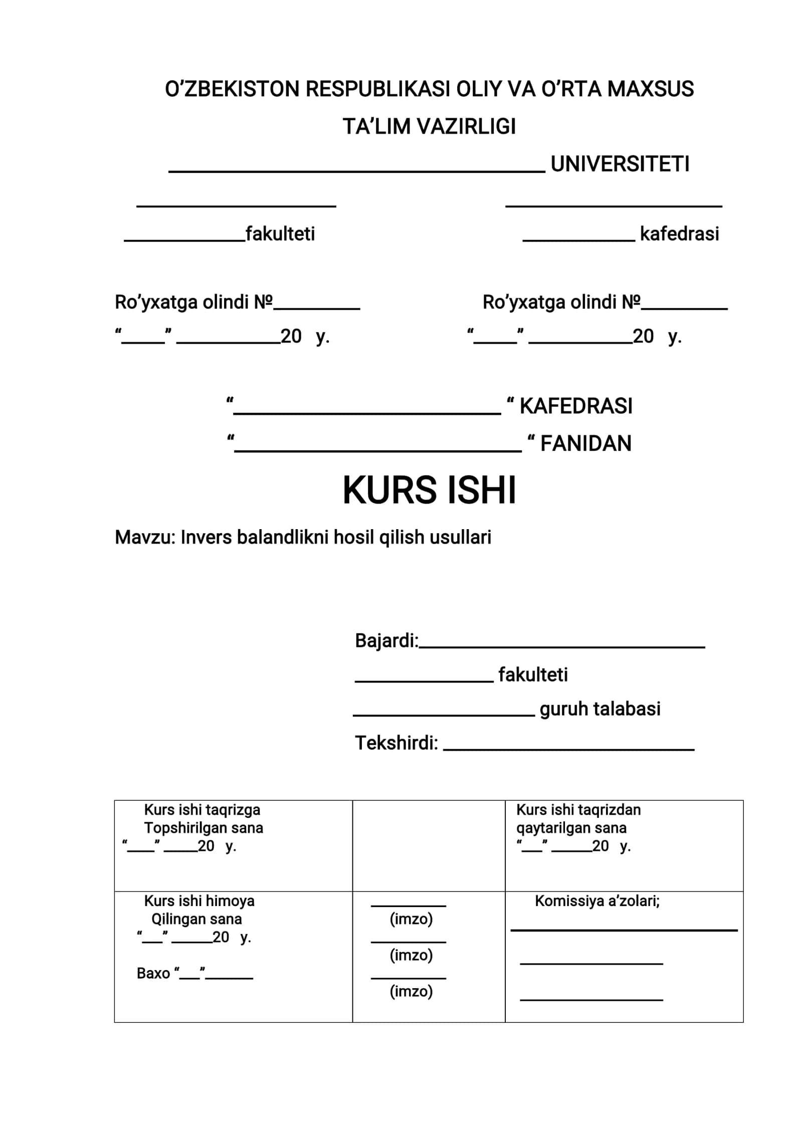 Invers balandlikni hosil qilish usullari