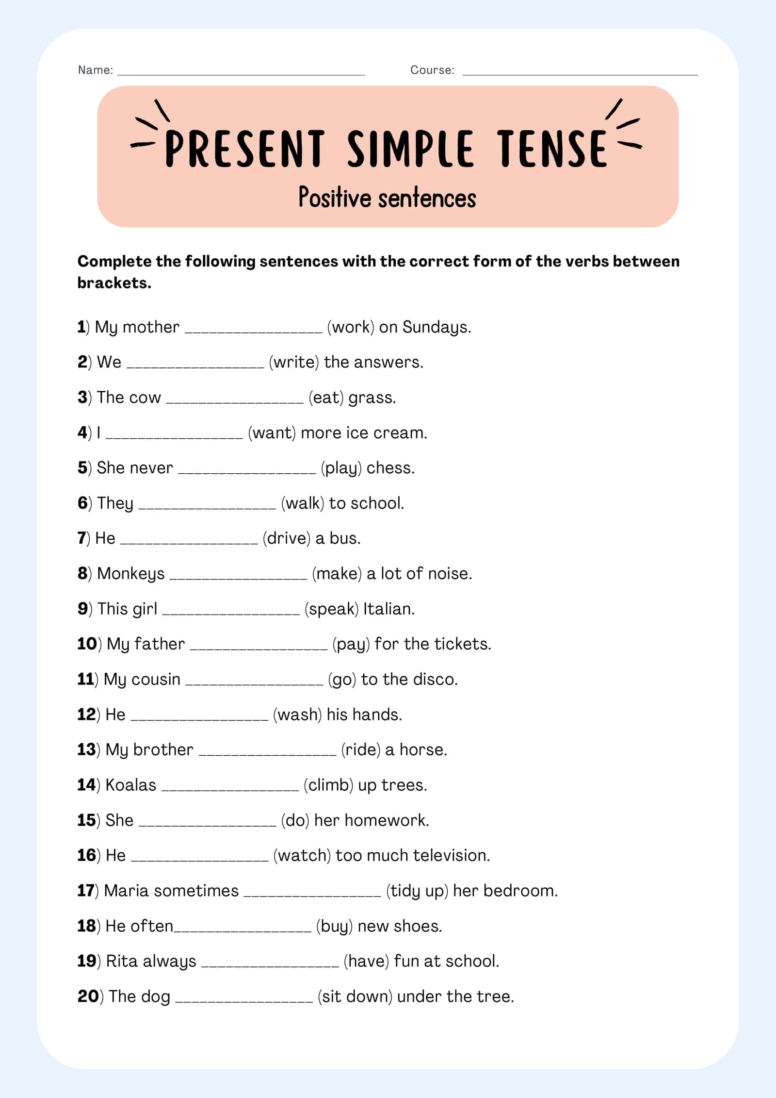 Present simple tense (3 ta holati uchun : positive, negative question)