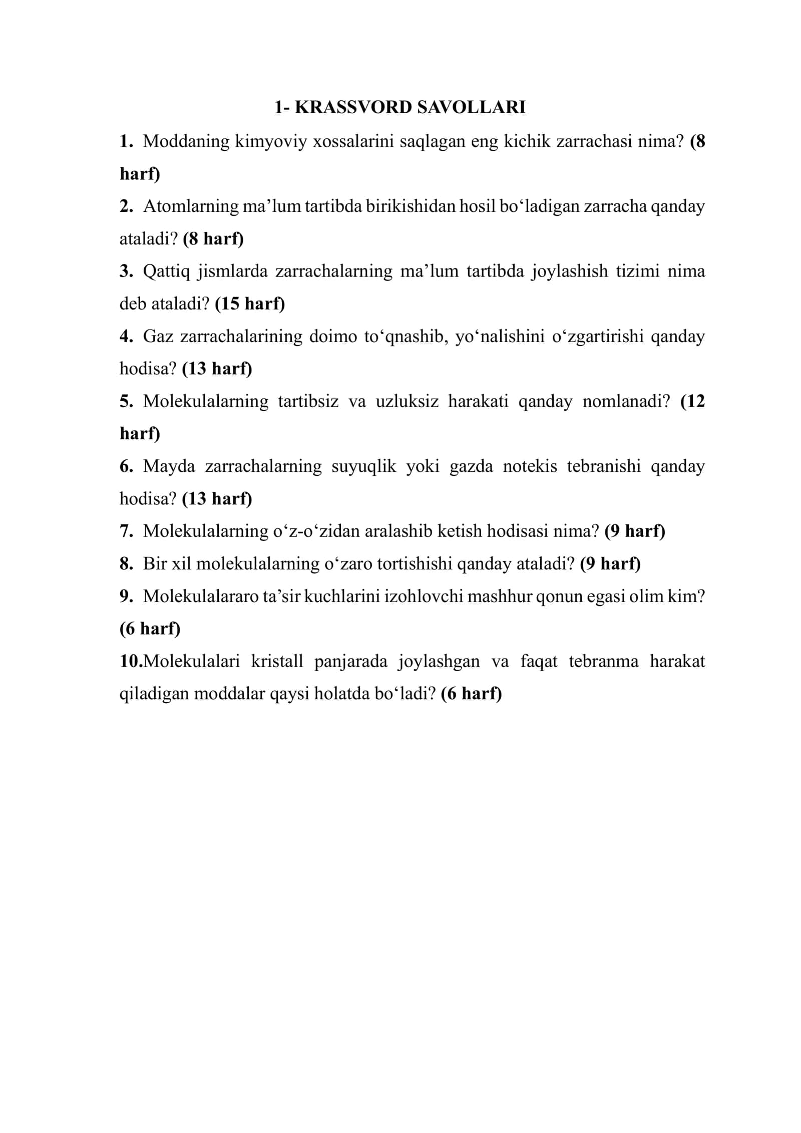 KRASSVORD SAVOLLARI