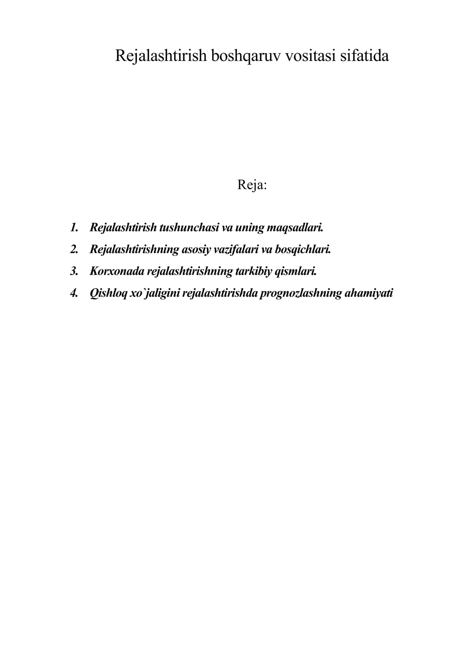 Rejalashtirish boshqaruv vositasi sifatida