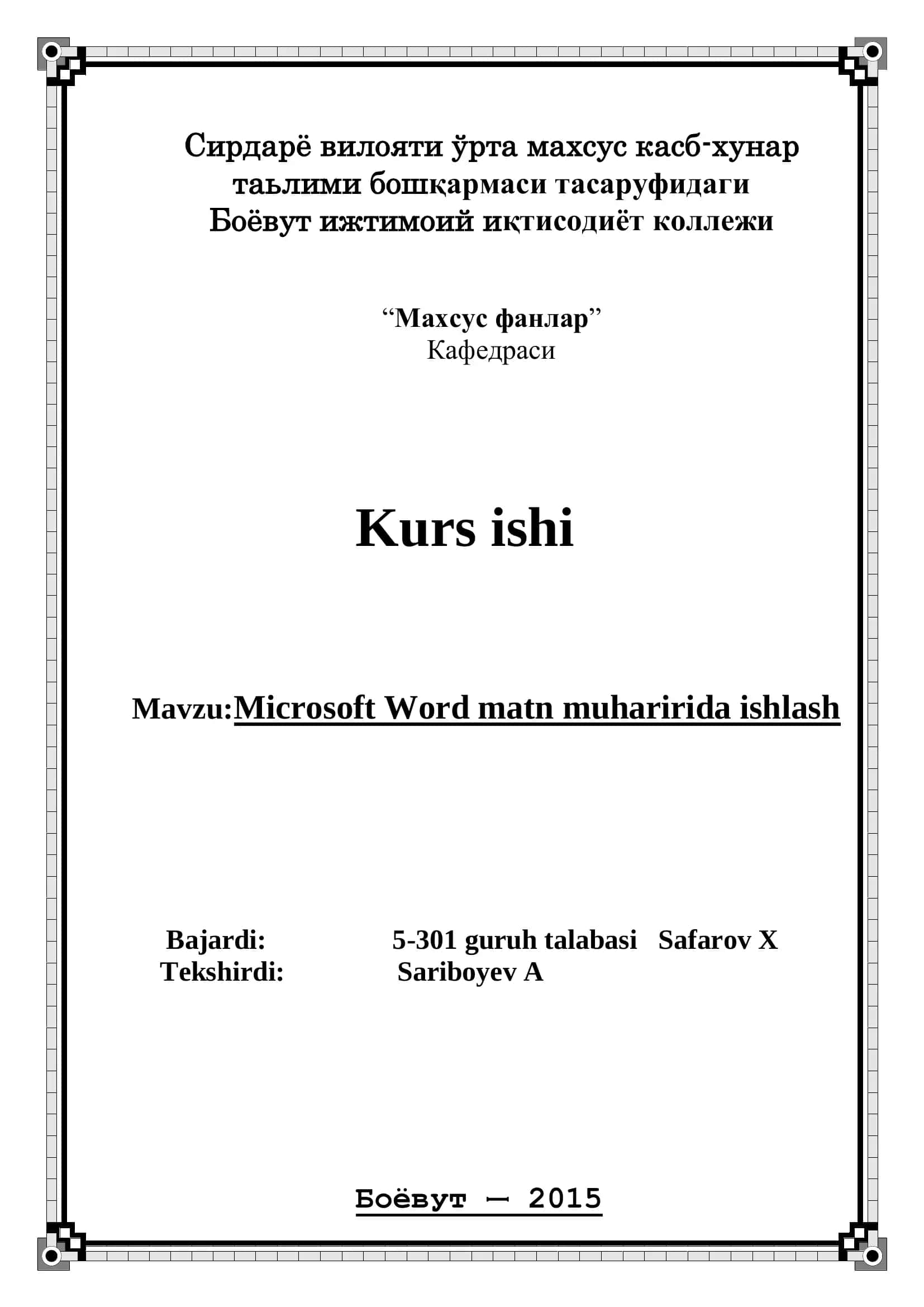 Microsoft Word matn muharirida ishlash