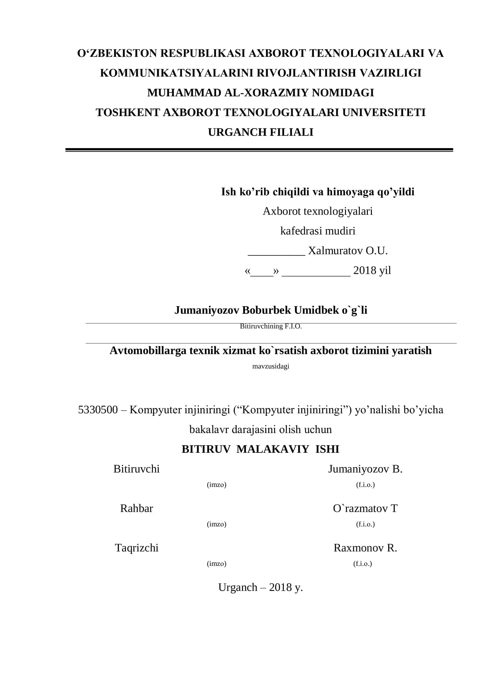 Kompyuter injiniringi ("Kompyuter injiniringi") yo‟nalishi bo‟yicha bakalavr darajasini оlish uchun