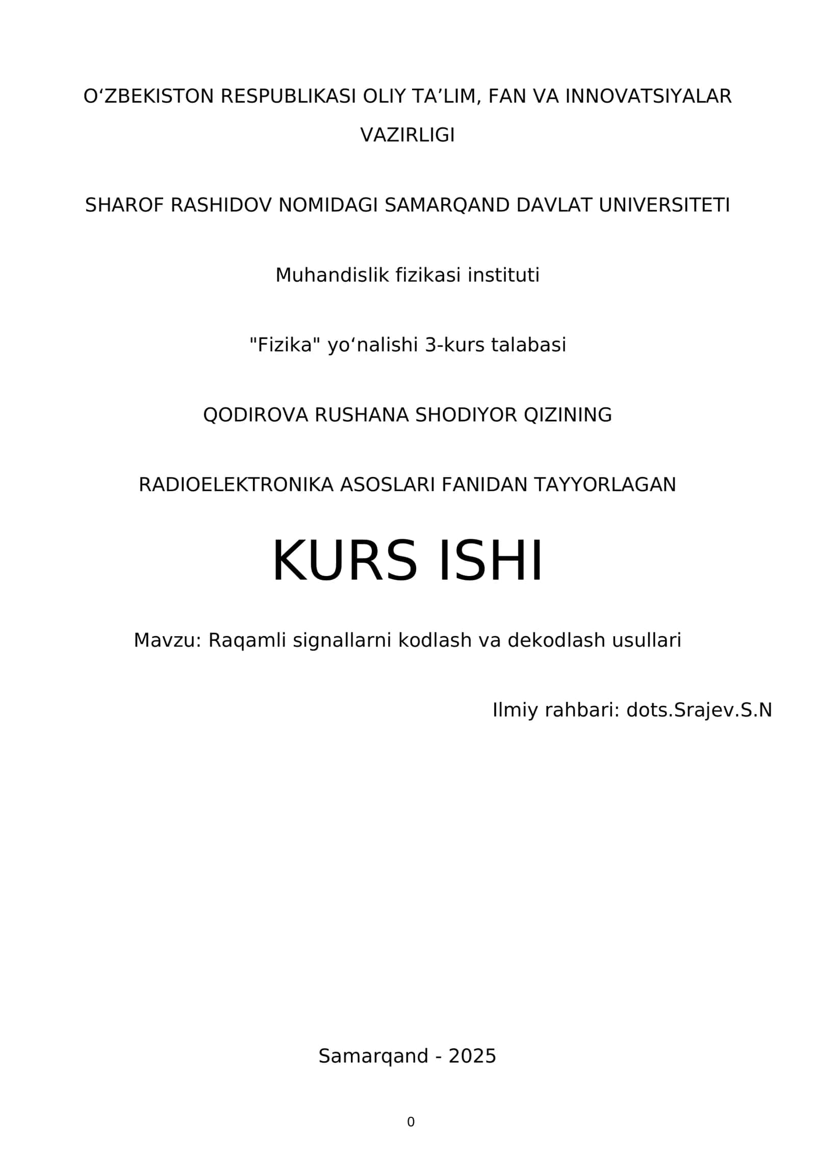 Raqamli Signallarni Kodlash va Dekodlash Usullari