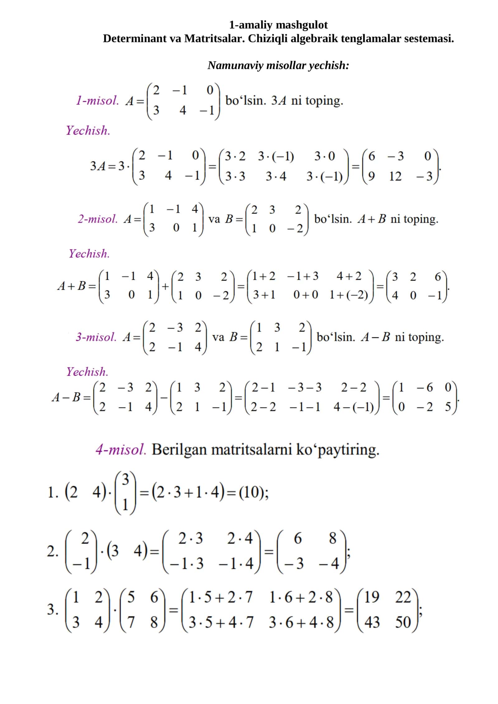 Determinant va Matritsalar