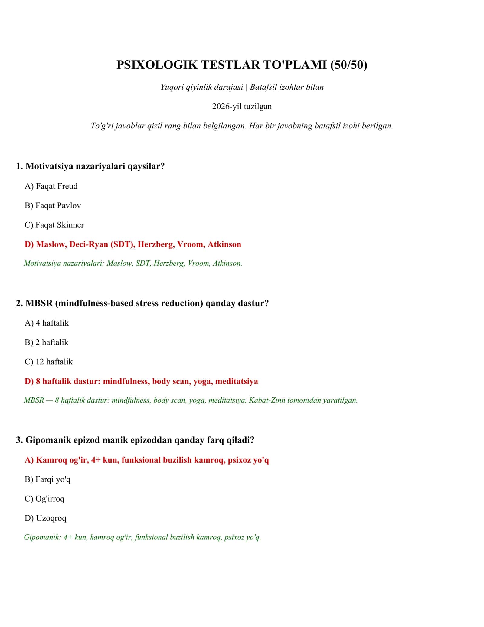PSIXOLOGIK TESTLAR TO'PLAMI (50/50)