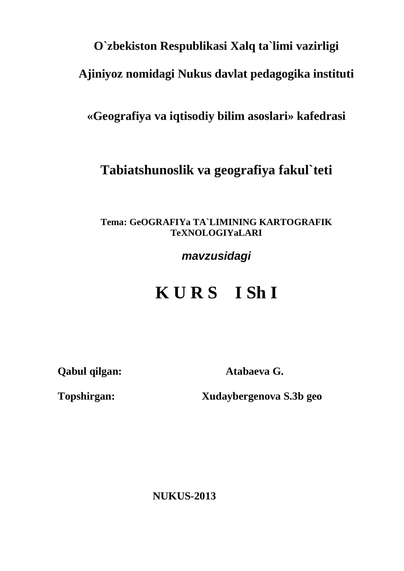 Geografiya ta`limining kartografik texnologiyalari