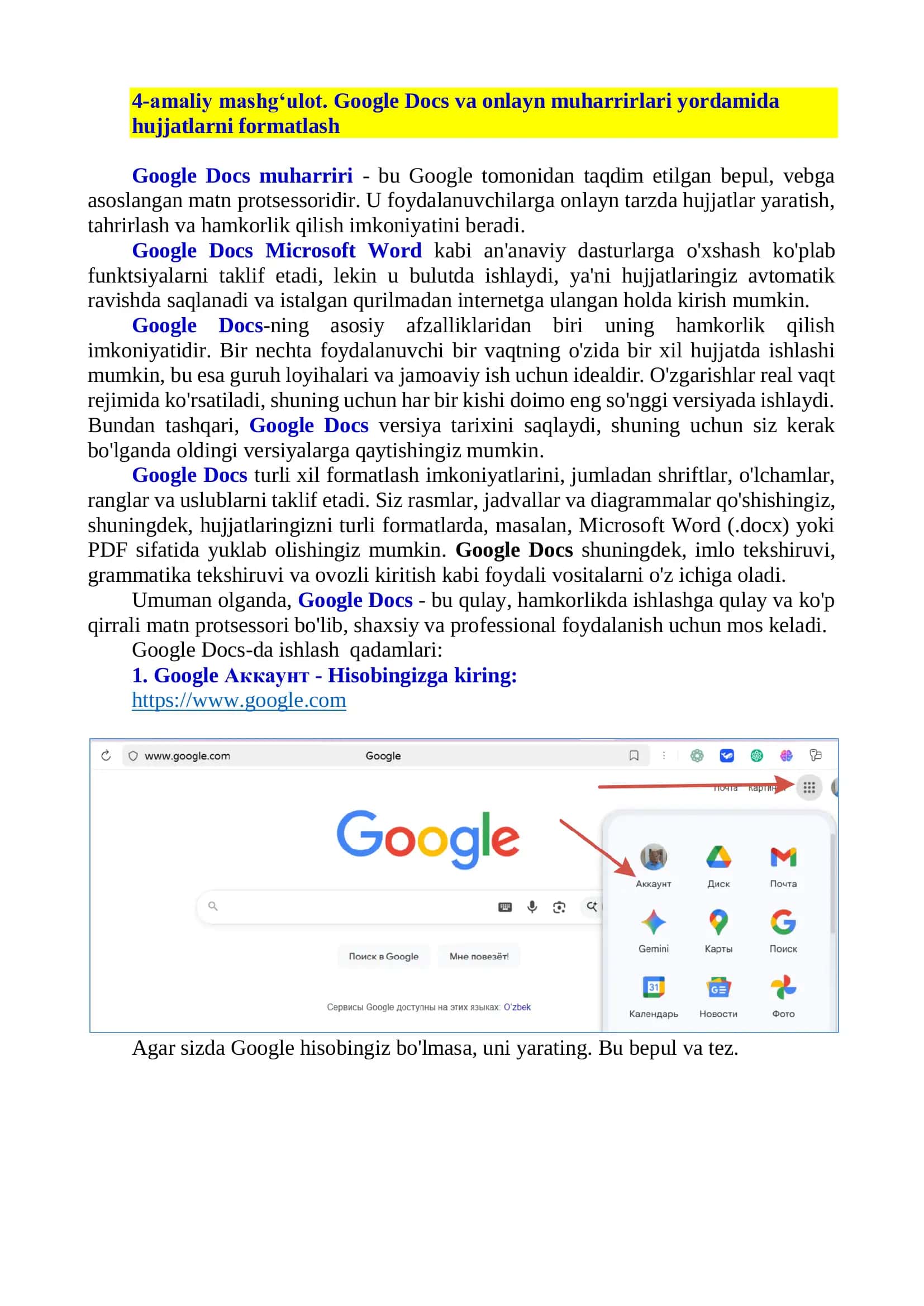 Google Docs va onlayn muharrirlari