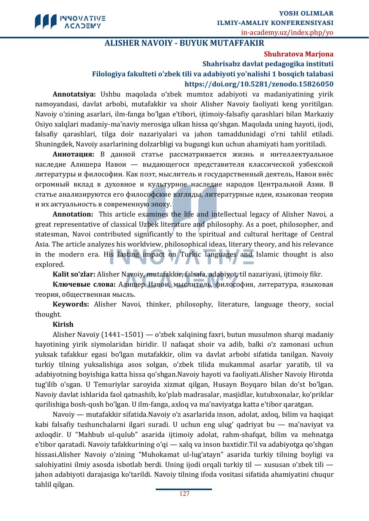 Alisher Navoiy buyuk mutaffakir