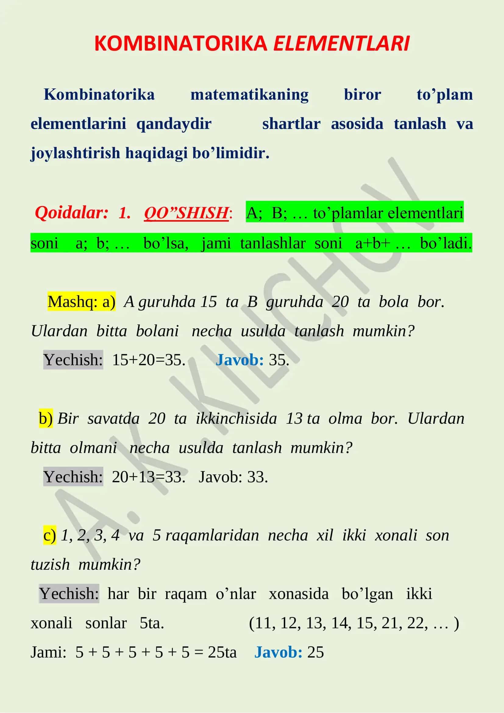 KOMBINATORIKA ELEMENTLARI