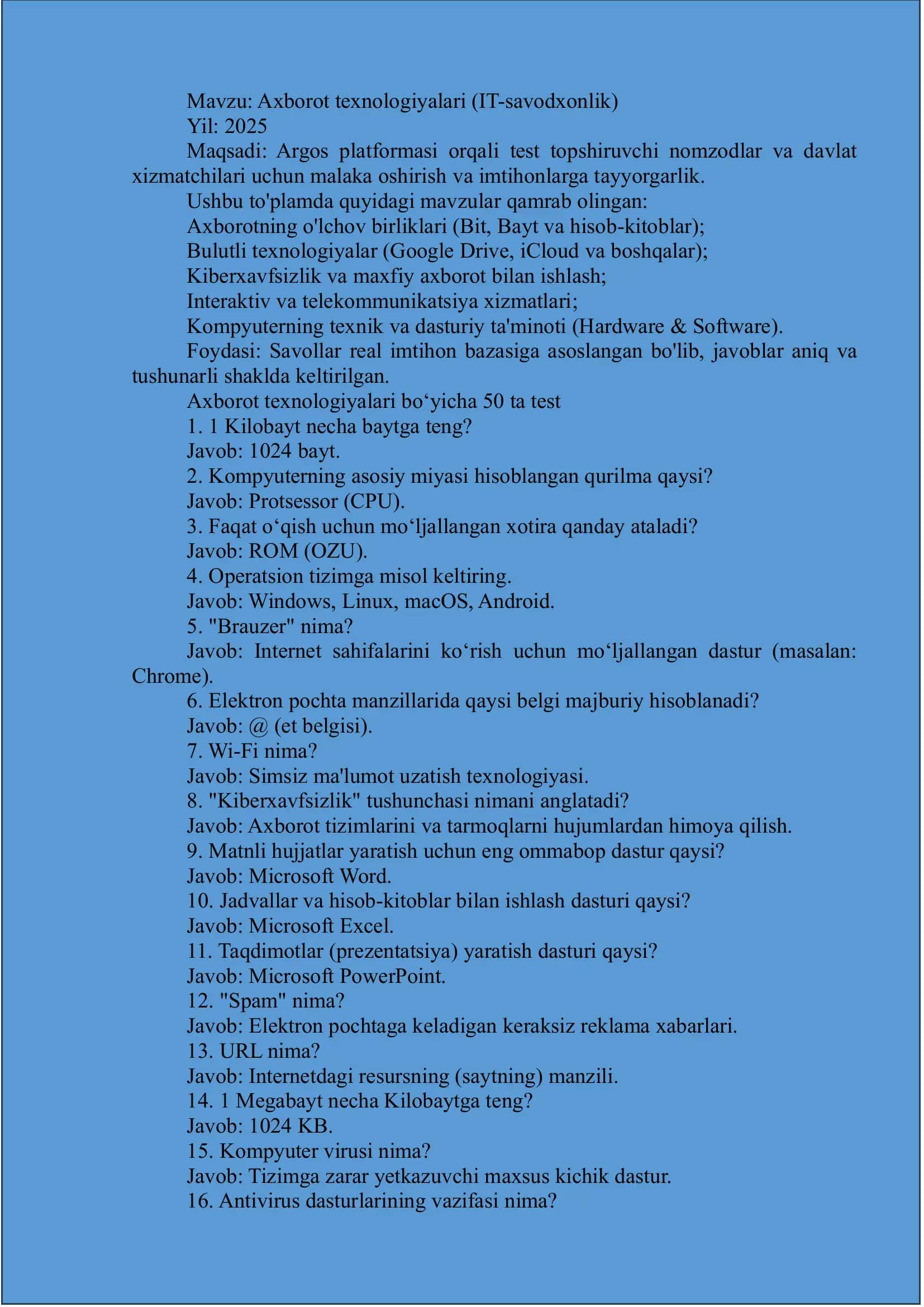 Axborot texnologiyalari (IT-savodxonlik)