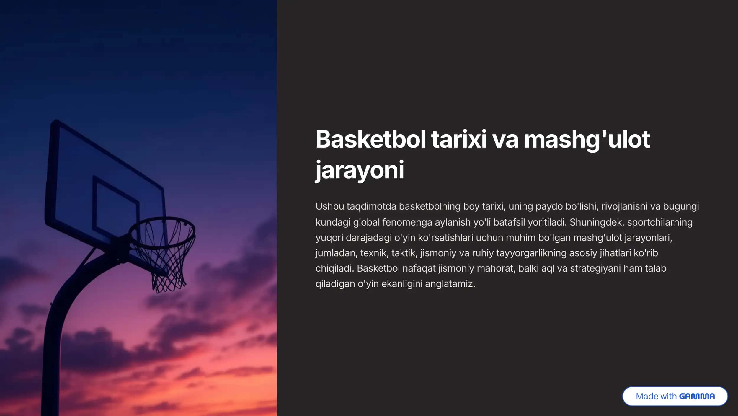 Basketbol tarixi va mashg'ulot
