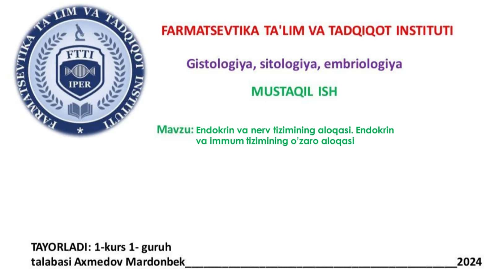 Endokrin va nerv tizimining aloqasi