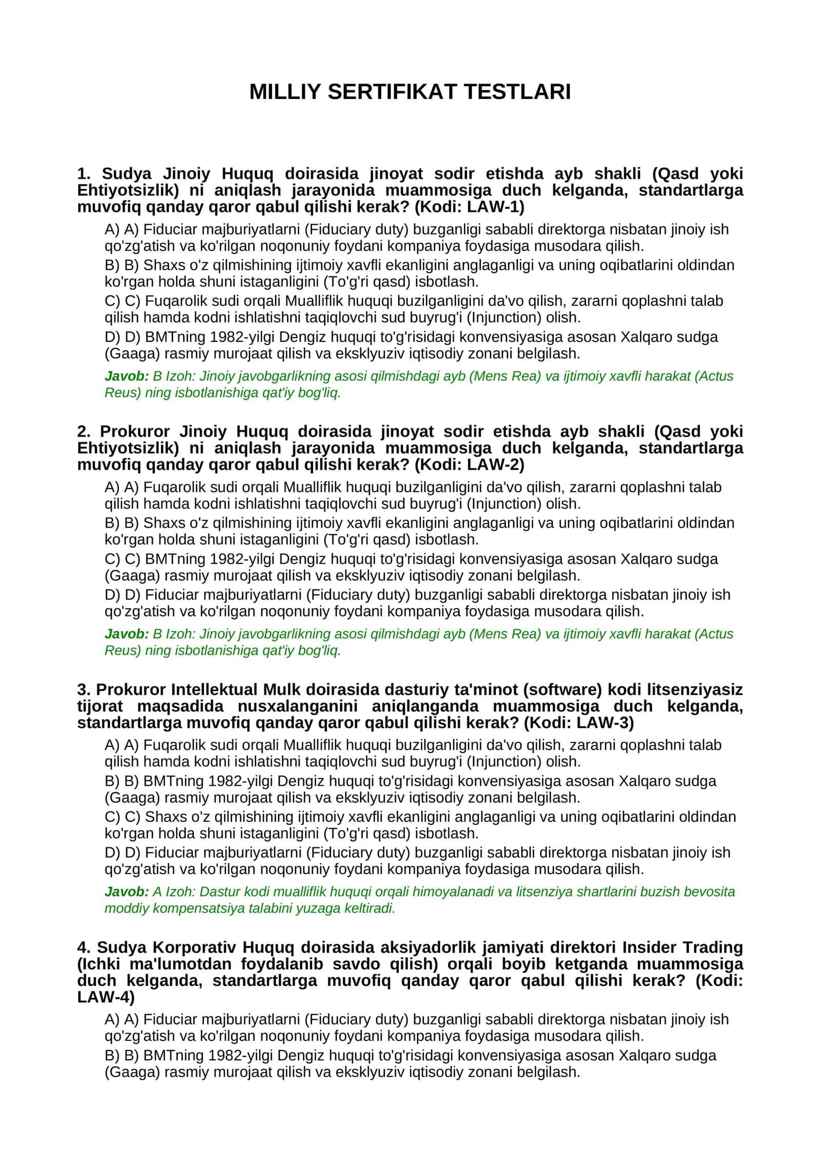 MILLIY SERTIFIKAT TESTLARI