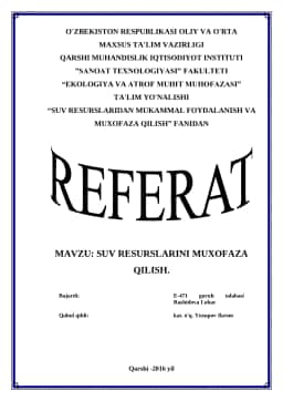 SUV RESURSLARINI MUHOFAZA QILISH