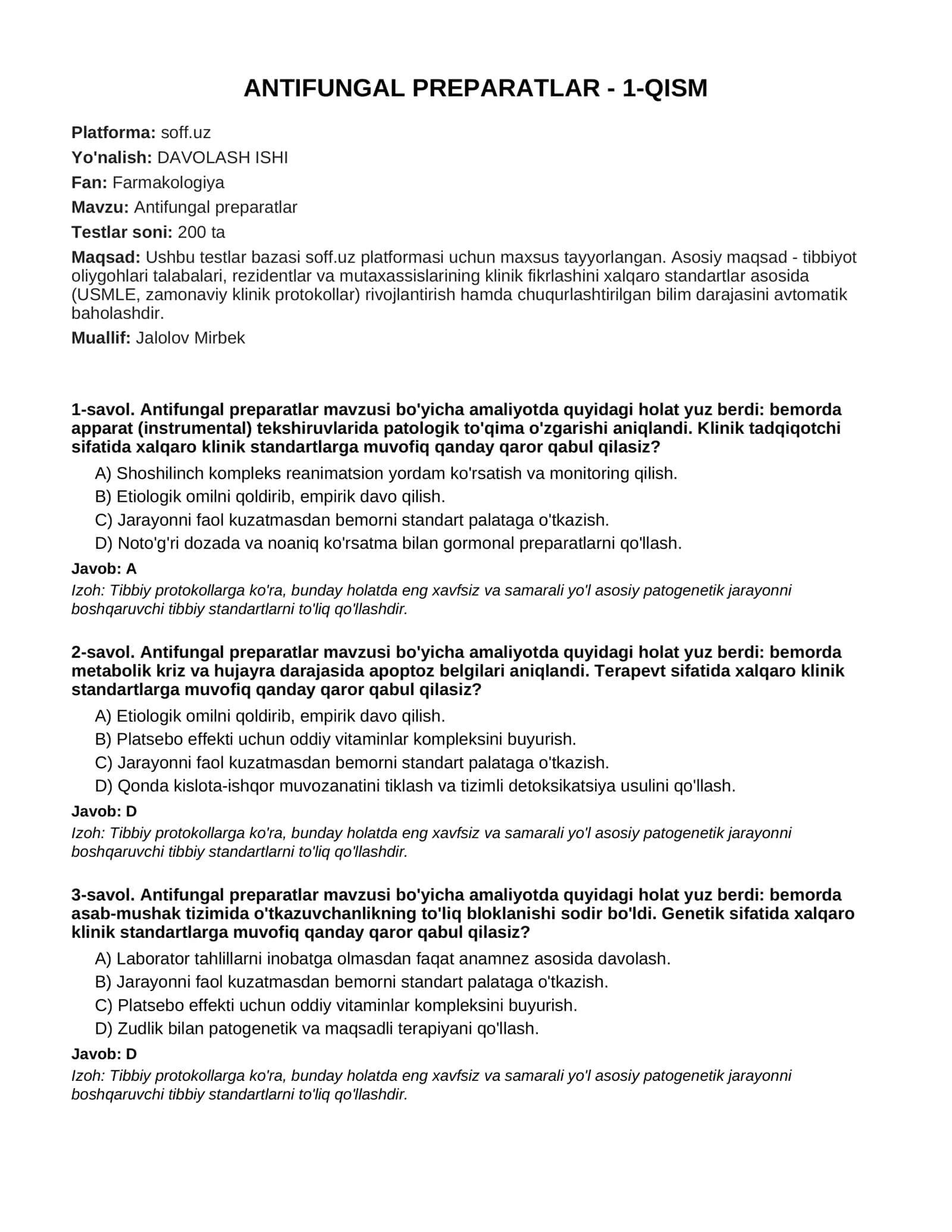 ANTIFUNGAL PREPARATLAR - 1-QISM