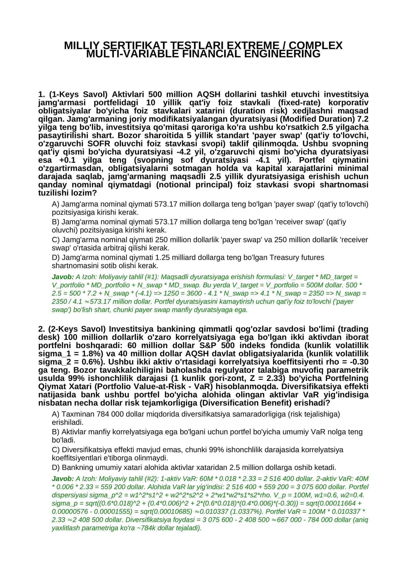 MILLIY SERTIFIKAT TESTLARI EXTREME / COMPLEX