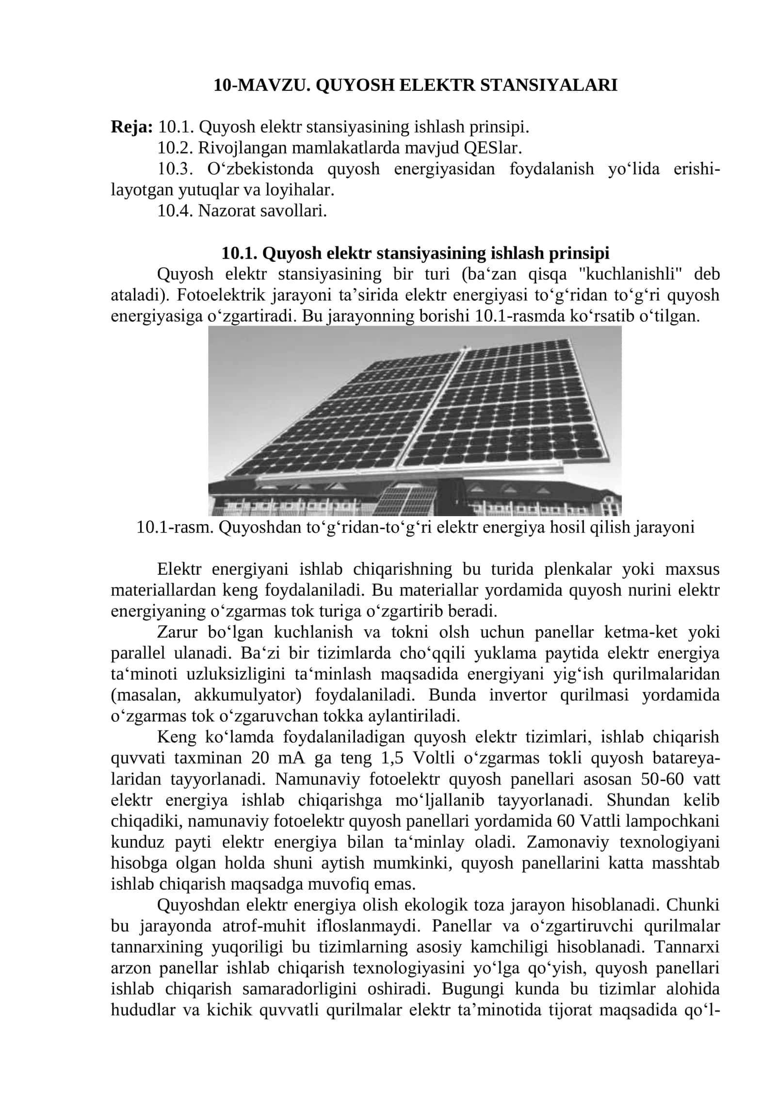 QUYOSH ELEKTR STANSIYALARI