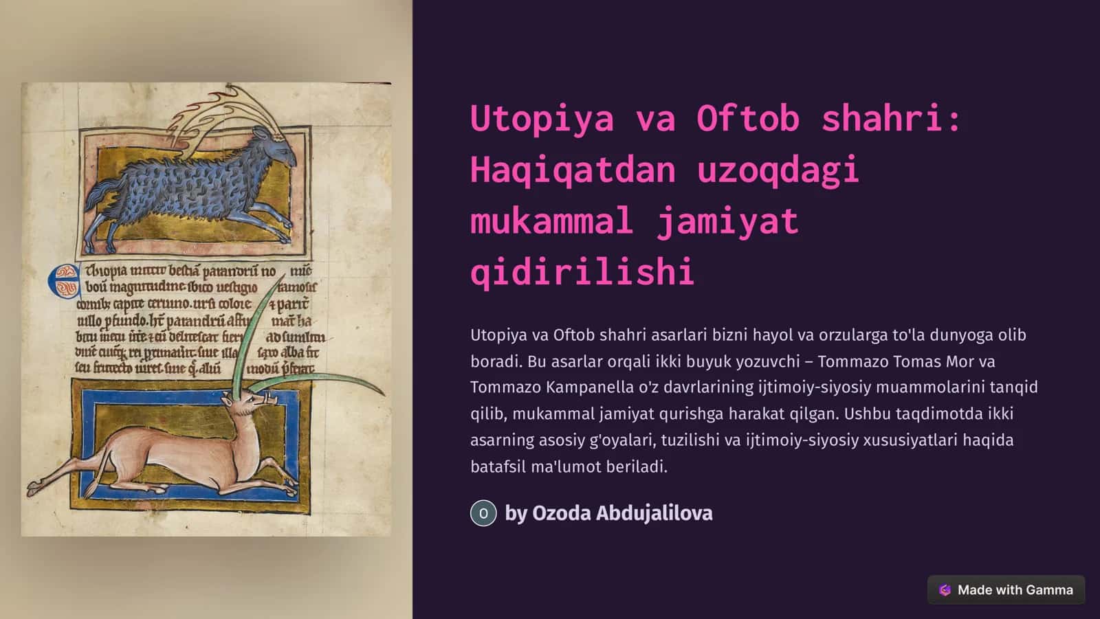 Utopiya va Oftob shahri