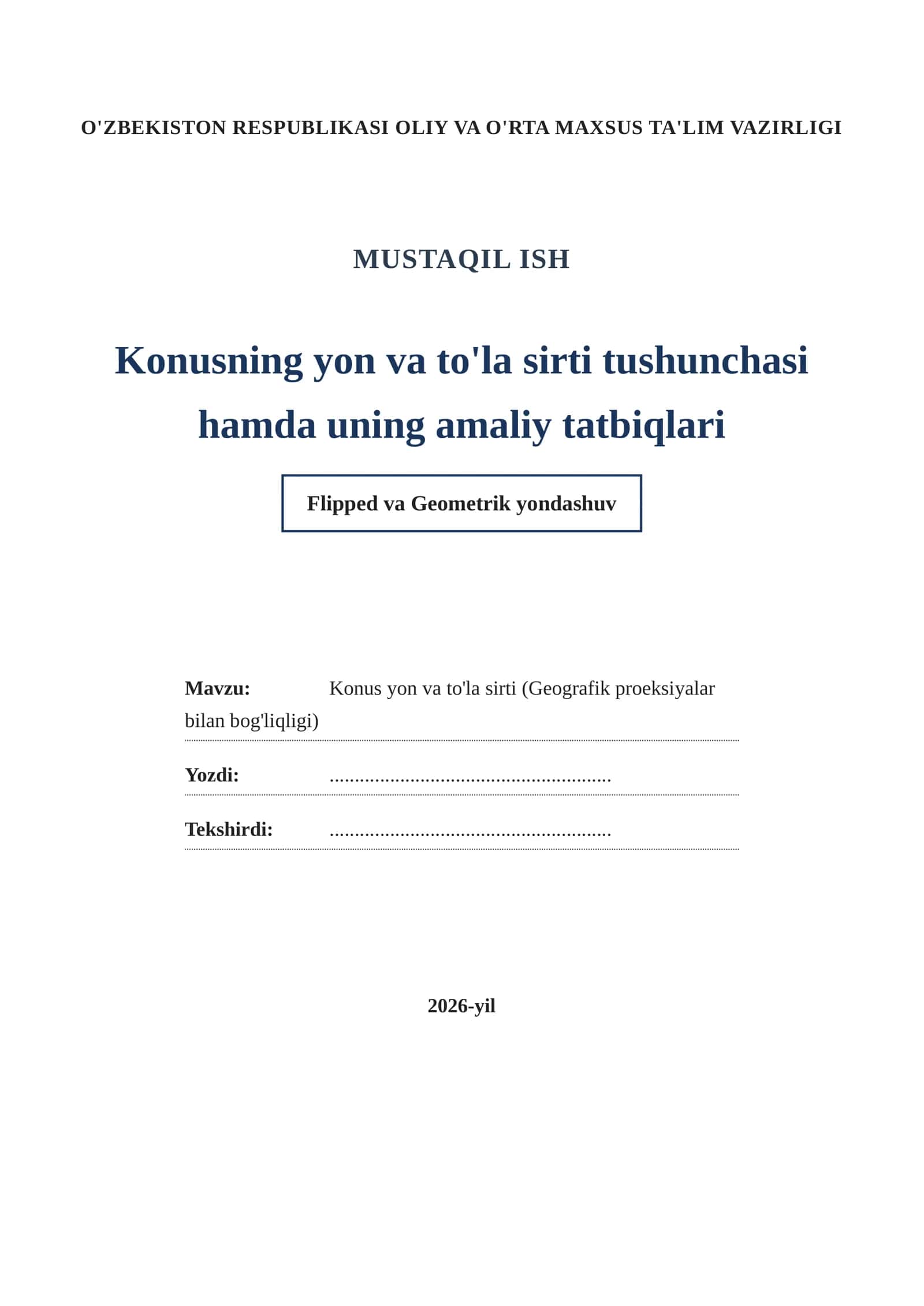 Konus yon va to'la sirti (Geografik proeksiyalar bilan bog'liqligi)
