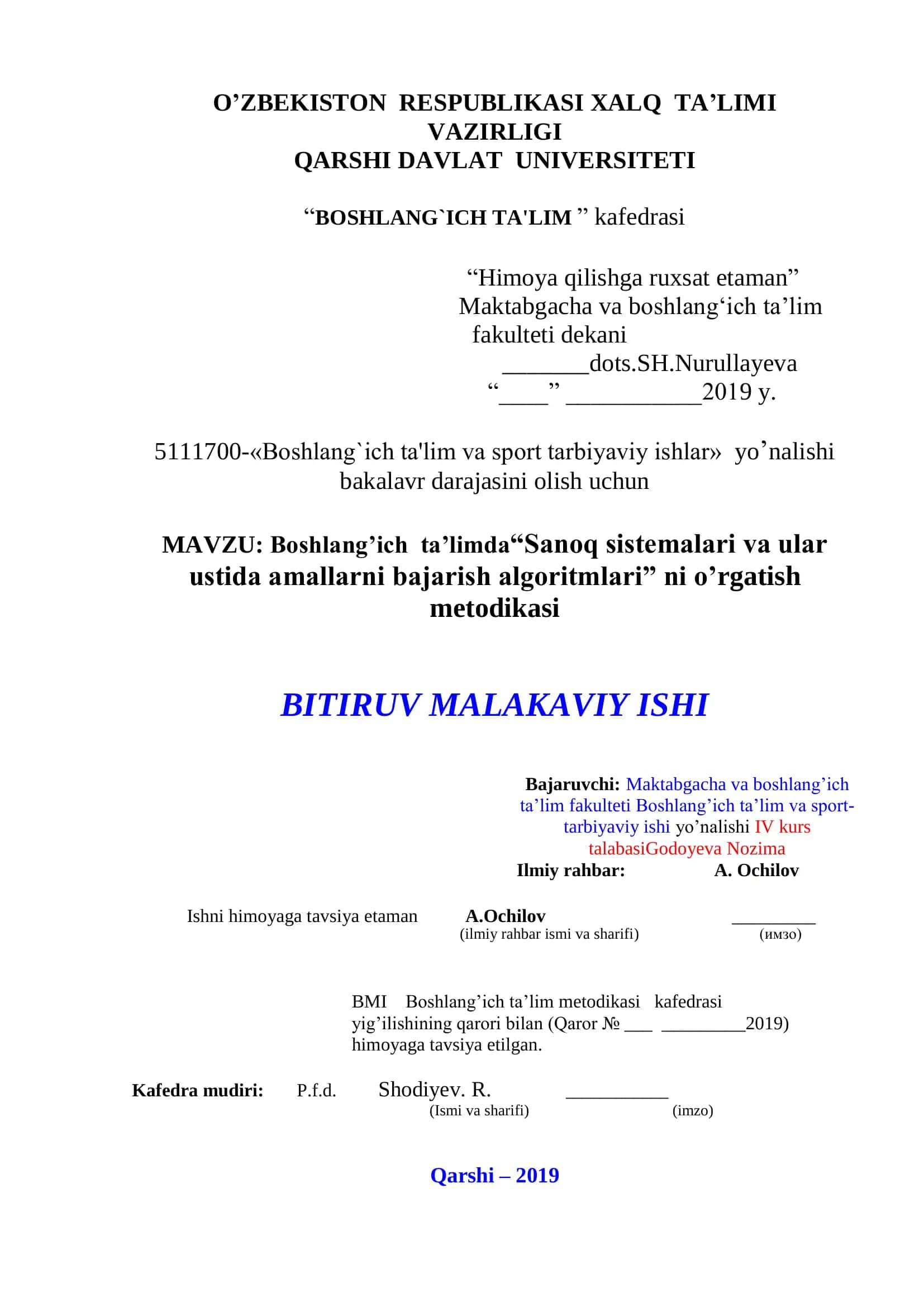Mavzu: Boshlang’ich ta’limda“Sanoq sistemalari va ular ustida amallarni bajarish algoritmlari” ni o’rgatish metodikasi