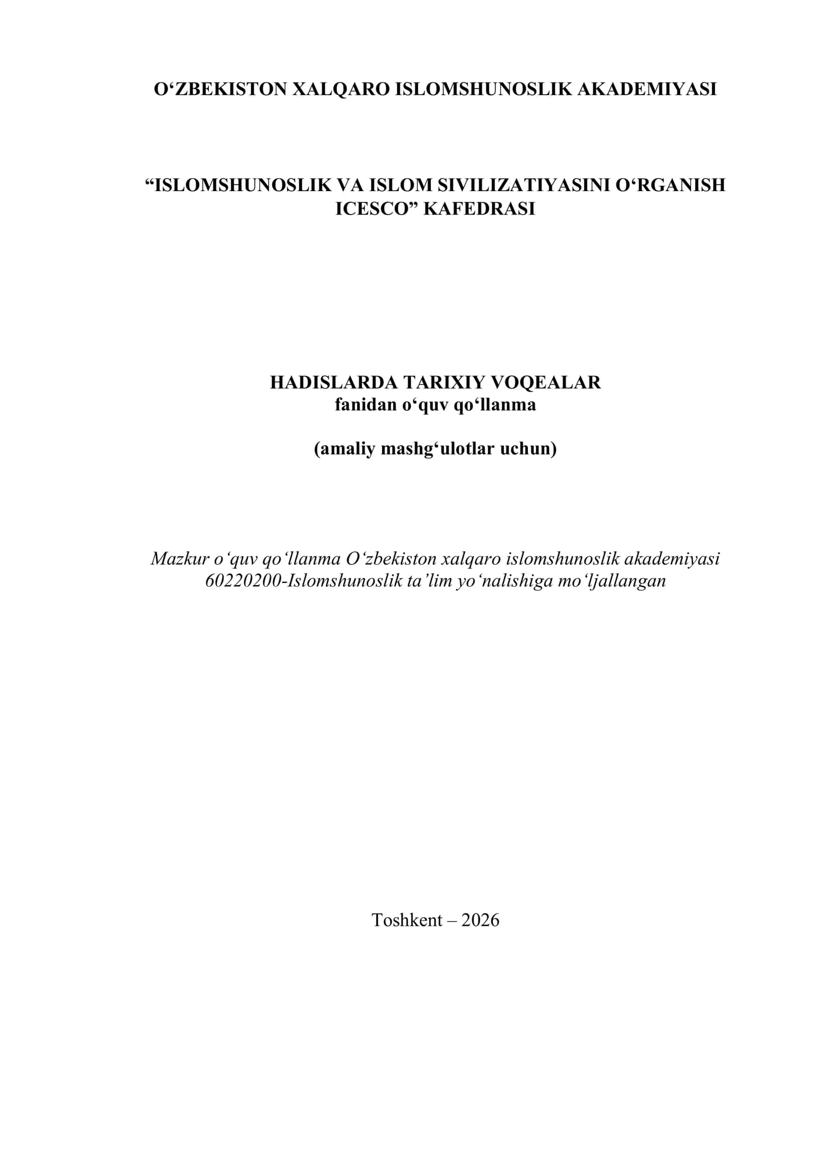 HADISLARDA TARIXIY VOQEALAR