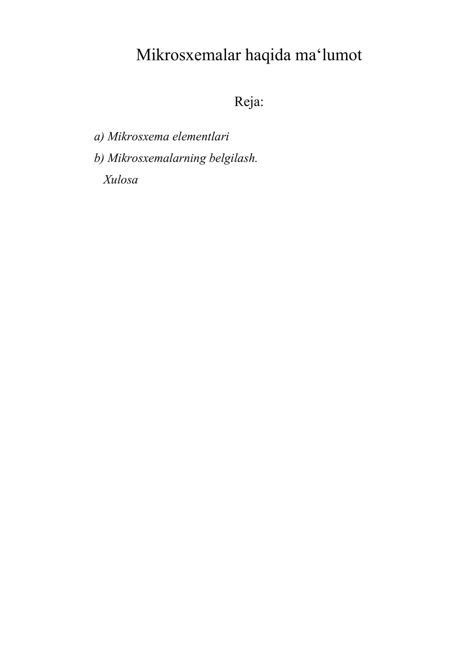 Mikrosxemalar haqida ma‘lumot