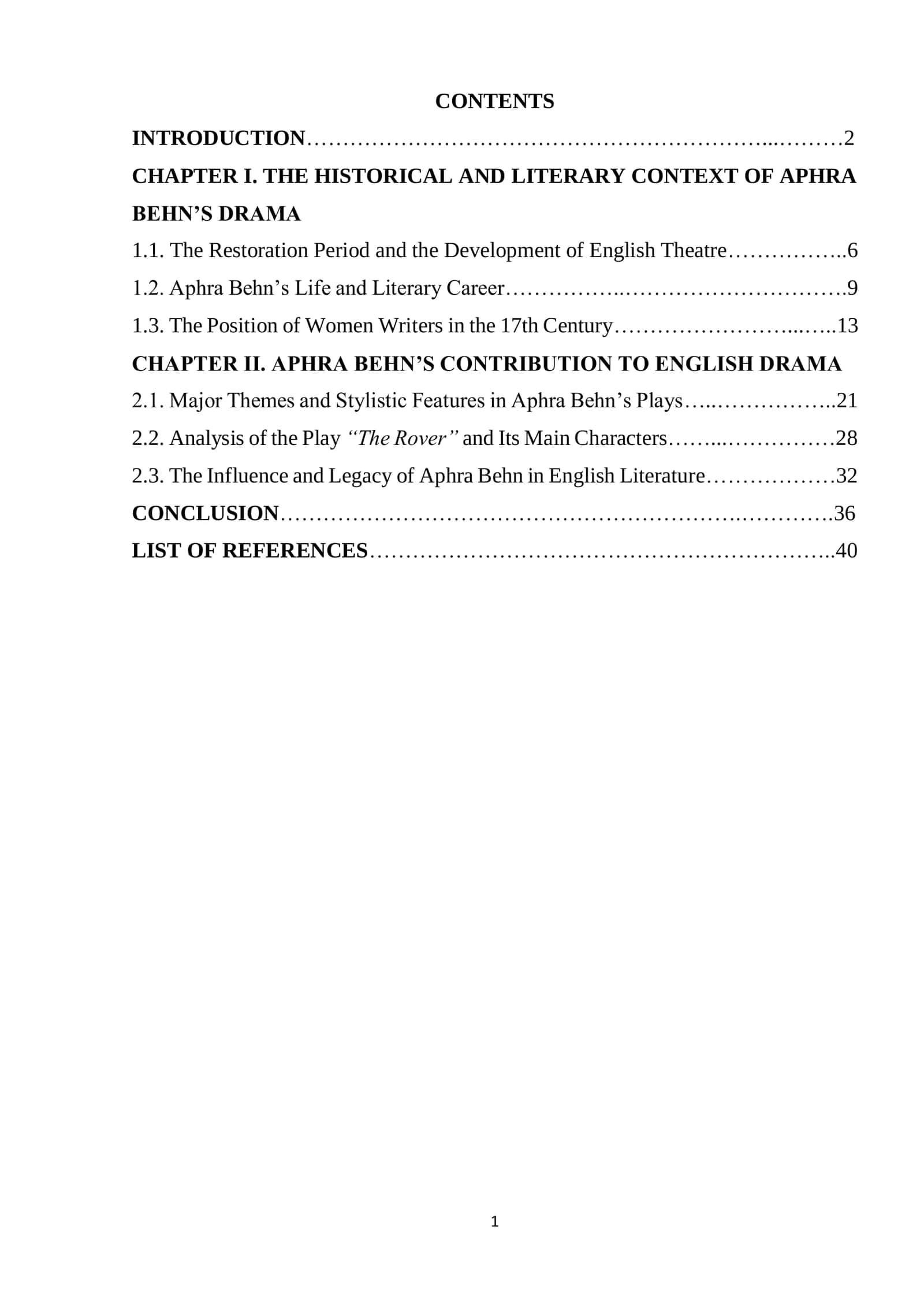 APHRA BEHN’S CONTRIBUTION TO ENGLISH DRAMA