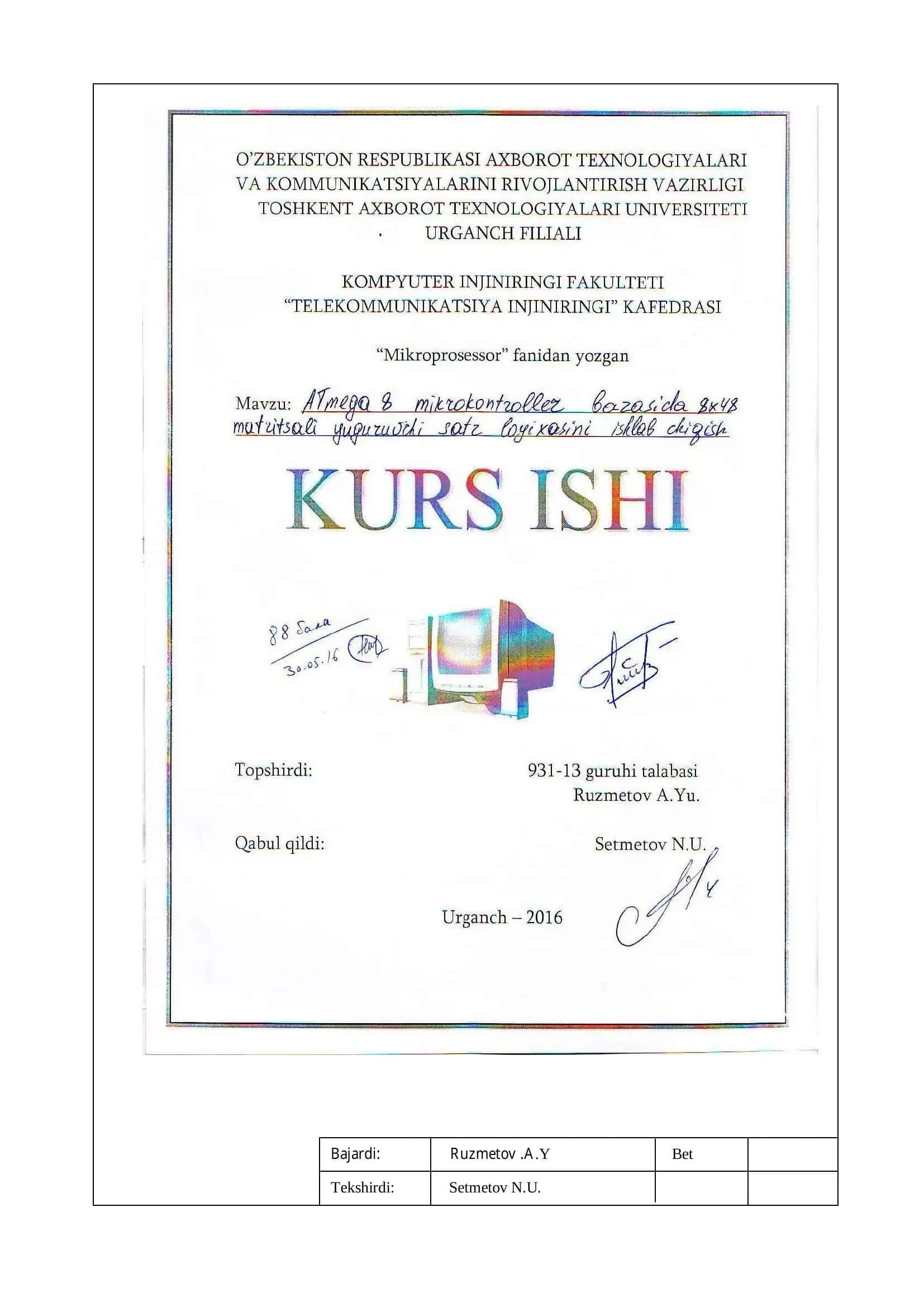 ISIS Proteus virtual dasturida 8x48 matritsali yuguruvchi satr loyihasini ishlab chiqish