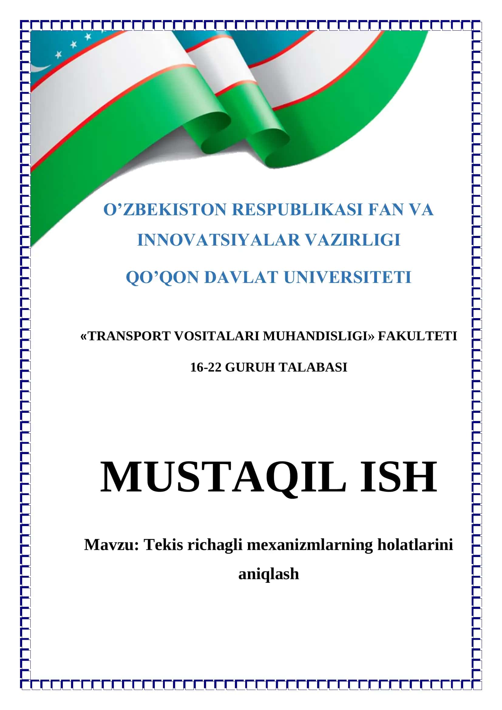 Tekis richagli mexanizmlarning holatlarini aniqlash