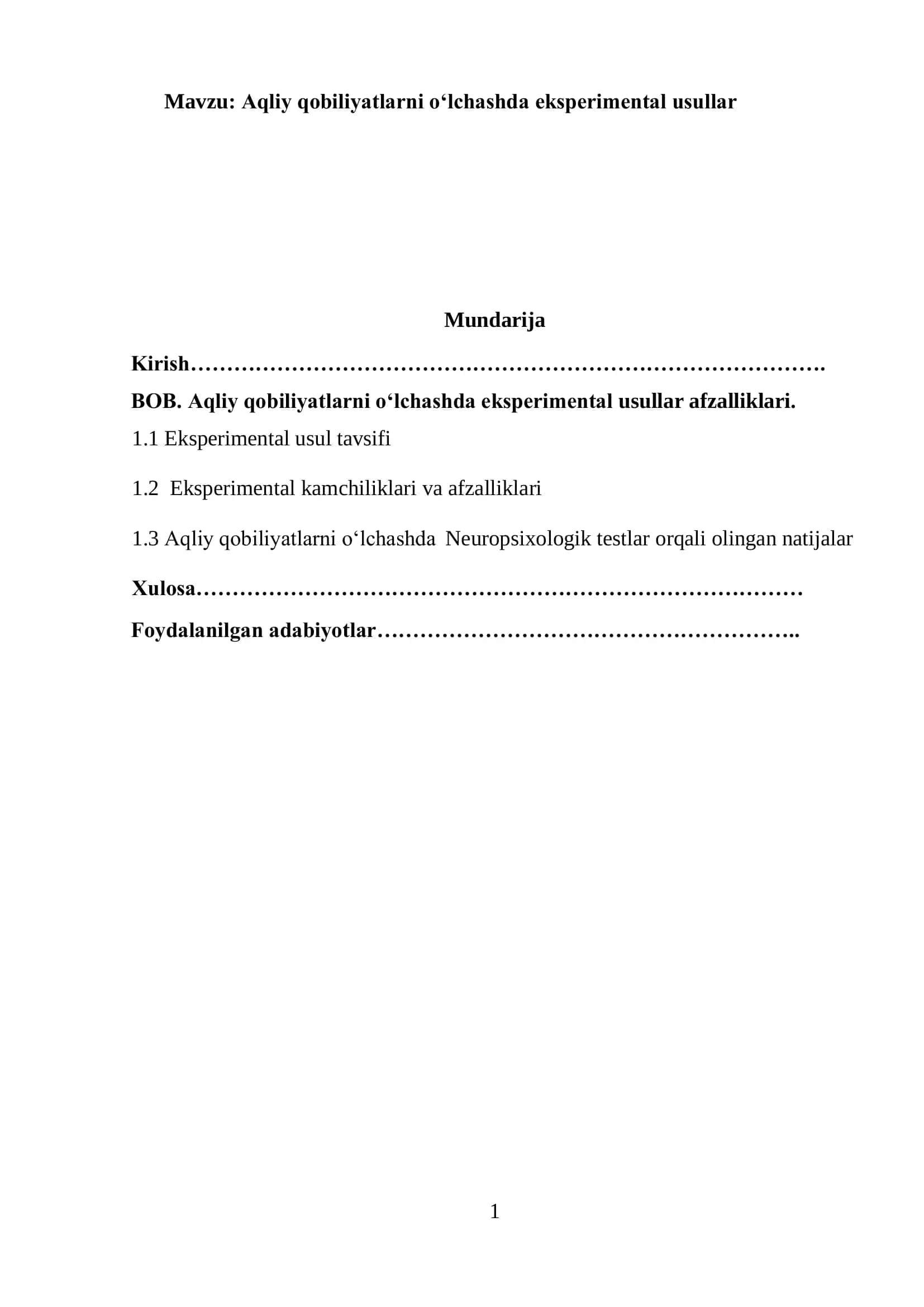 Aqliy qobiliyatlarni oʻlchashda eksperimental usullar