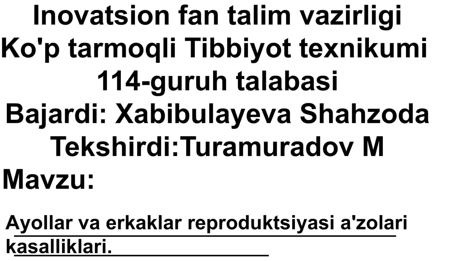 Ayollar va erkaklar reproduktsiyasi a'zolari kasalliklari